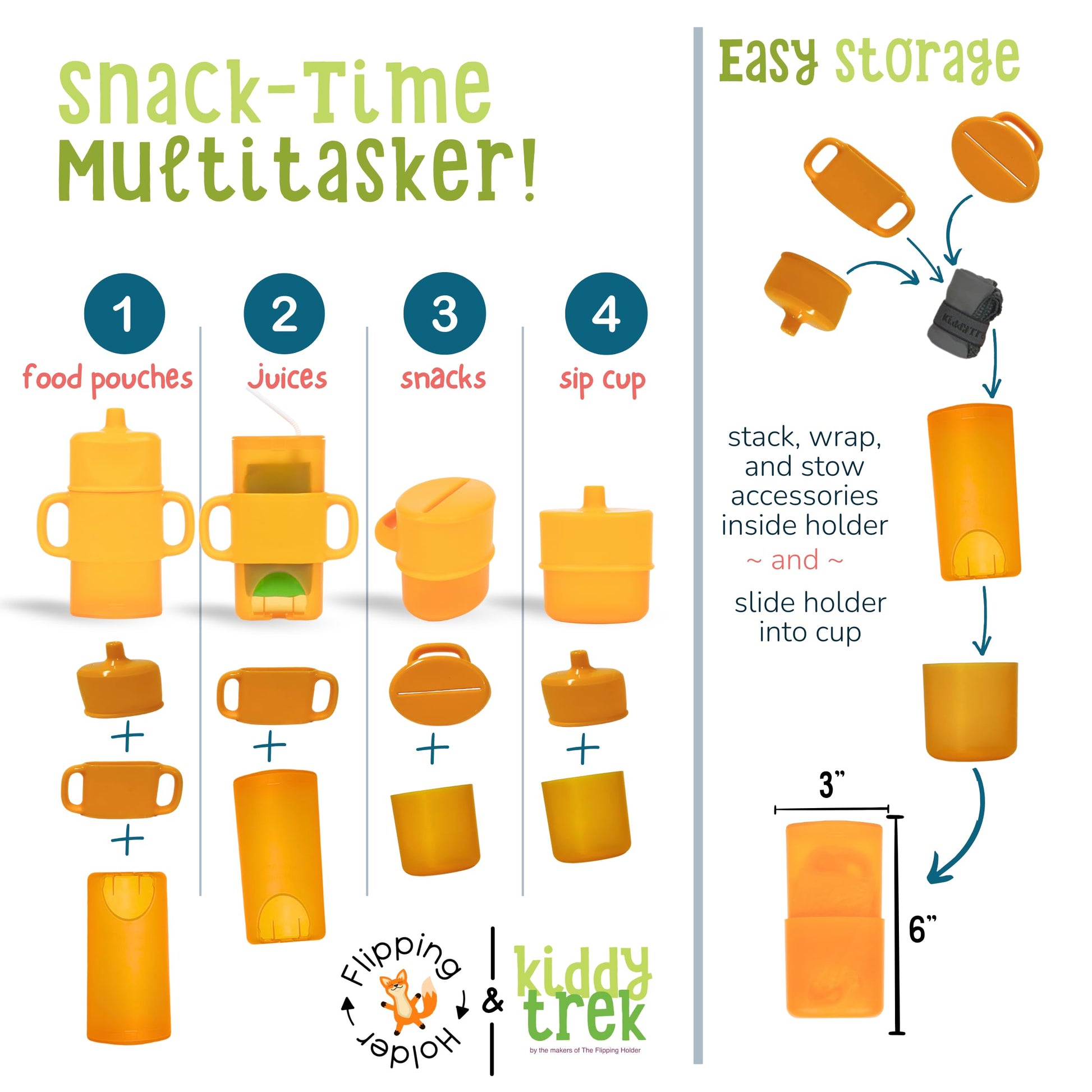 Soporte giratorio 4 en 1 para sorbos y aperitivos – Soporte para bolsa de comida de viaje, soporte para caja de jugo, taza de aperitivos y sorbos para bebés, niños pequeños y niños