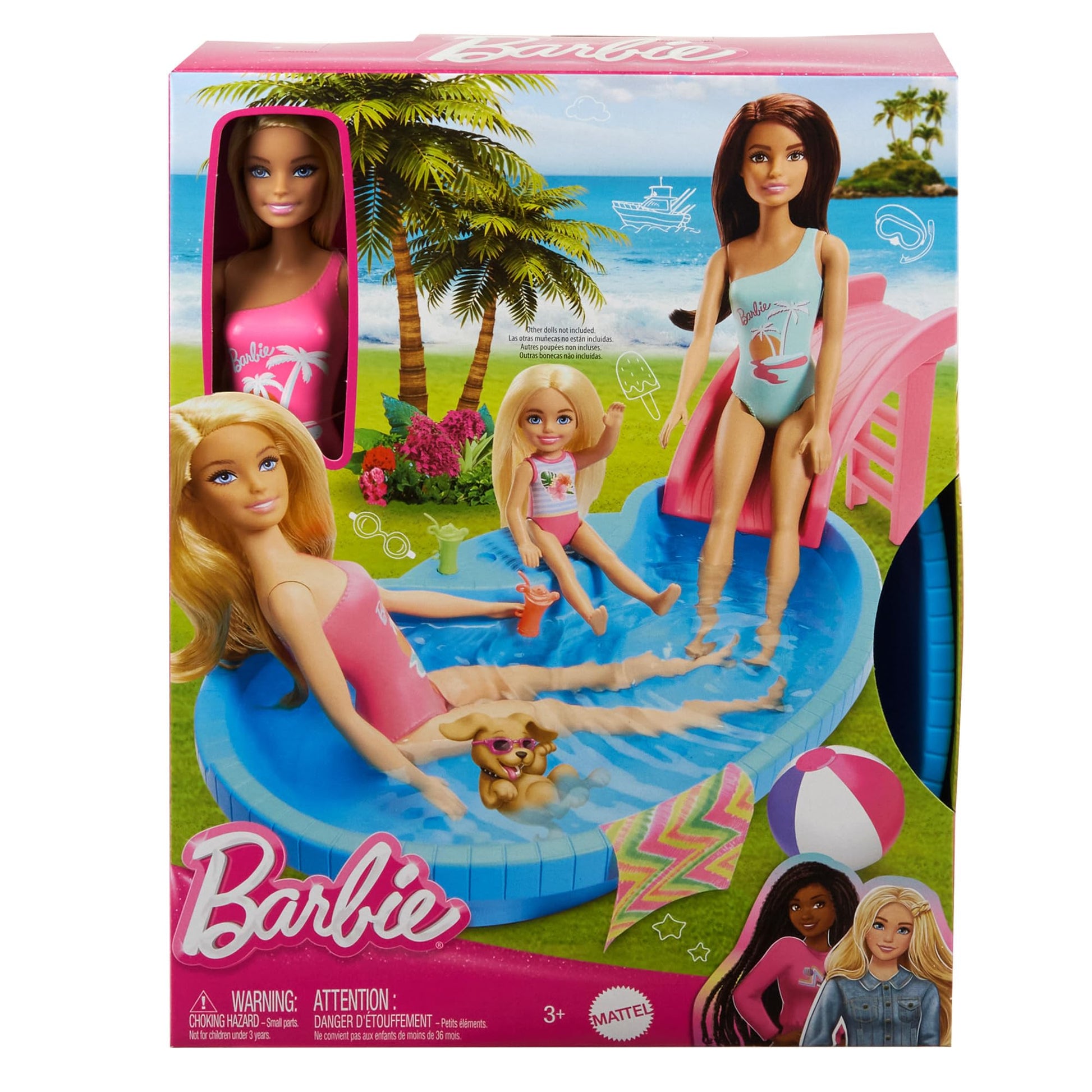 Barbie, Set de Juego Alberca Glam con Muñeca, para Niñas de 3 Años en Adelante, Mattel, Tarde de Verano Perfecta, Piscina para llenar con Agua de Verdad