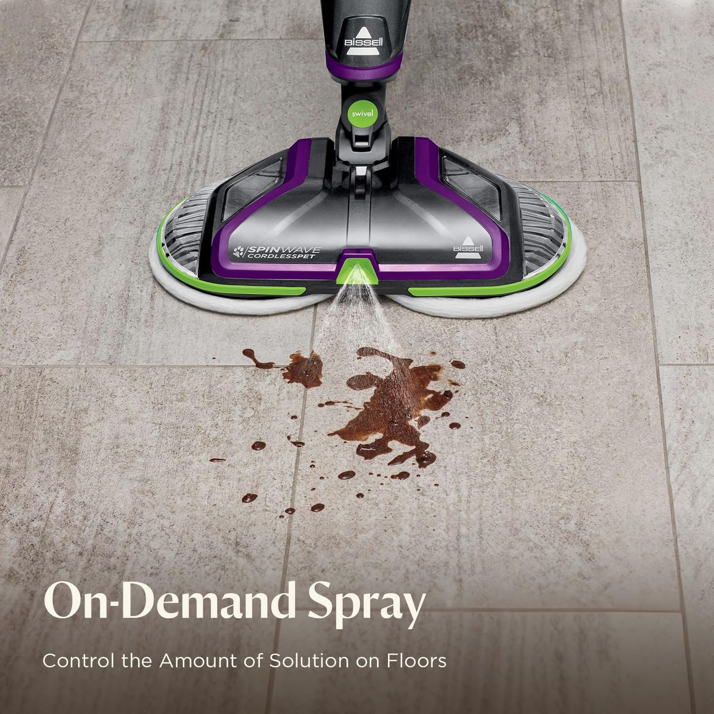 Bissell SpinWave 23157 - Mopa inalámbrica para Piso Duro, Color Verde y Plateado