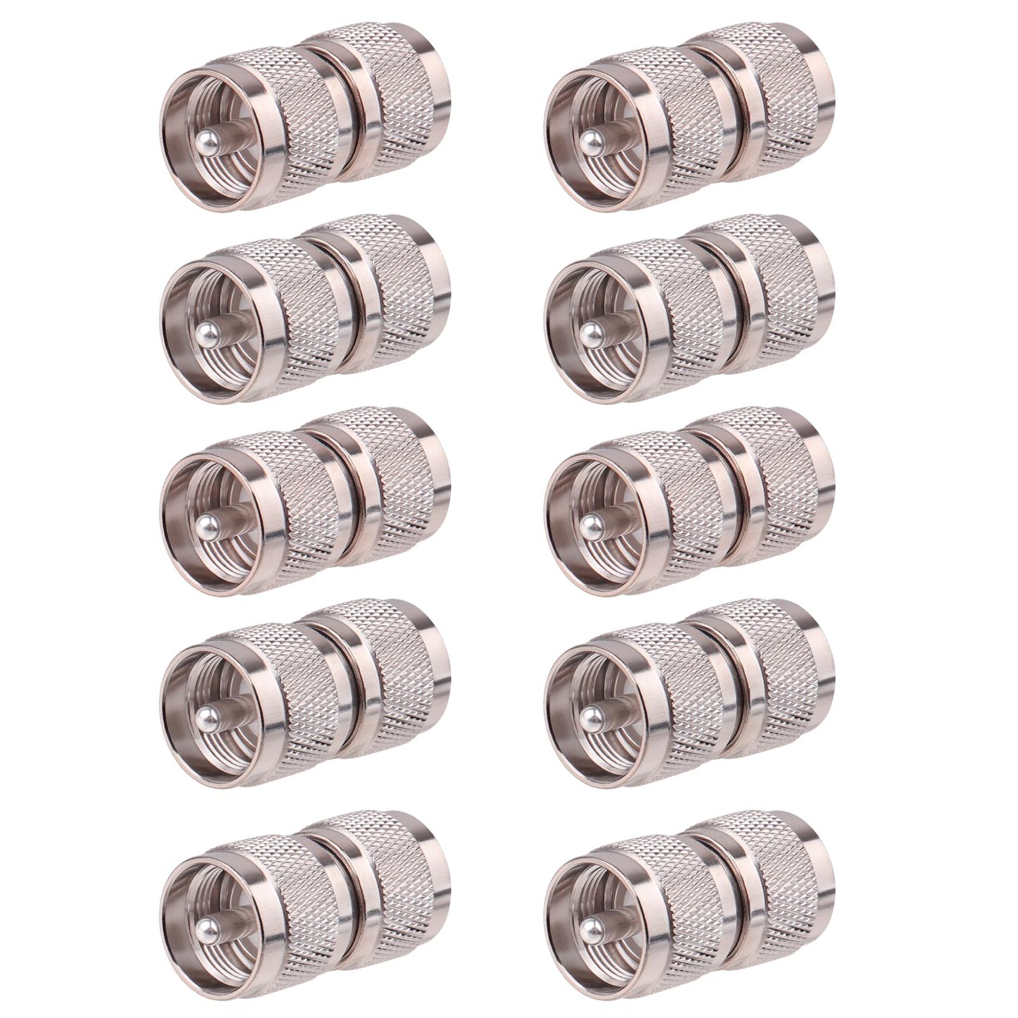XRDS -RF UHF PL-259 - Adaptador coaxial macho 10 unidades - Conector RF UHF macho a macho para radios CB y Jamón, antenas y equipos de comunicación
