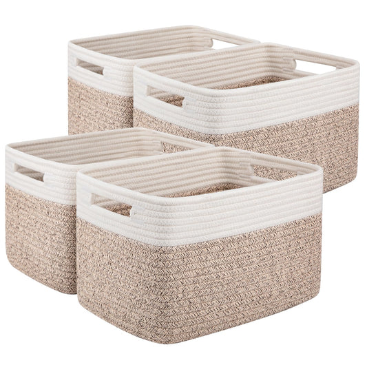 OIAHOMY Paquete de 4 cestas de almacenamiento con asa, cestas para organizar, cestas tejidas para juguetes, toallas, libros, cestas de almacenamiento para estantes, 13 pulgadas de largo x 9 pulgadas
