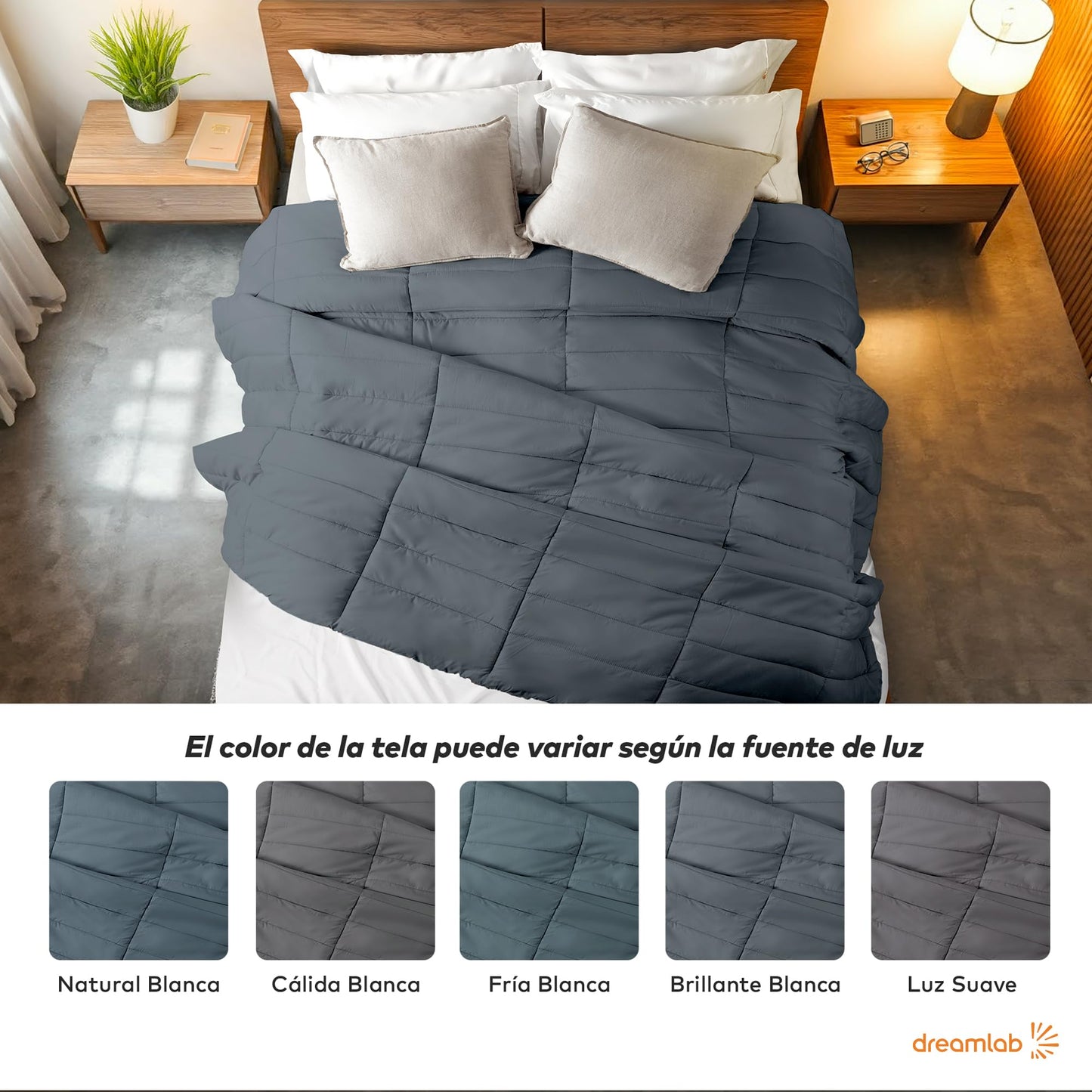 Edredón Dreamlab Grafito Microfibras Recubiertas con Gel para Toda Estación Queen 223 x 223cm