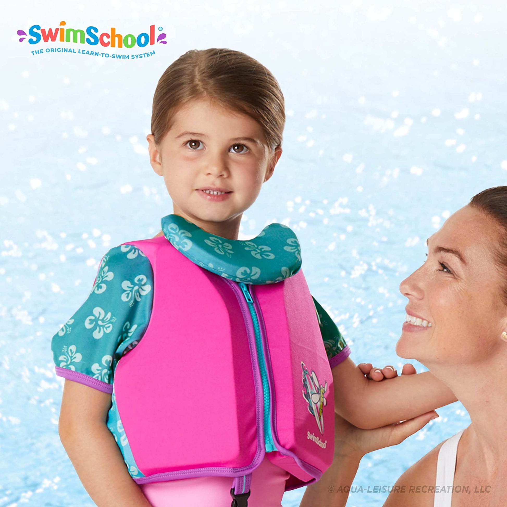 Chaleco de Entrenamiento SwimSchool Rosa Aqua con Mangas UPF50 y Correa Ajustable para Mujer