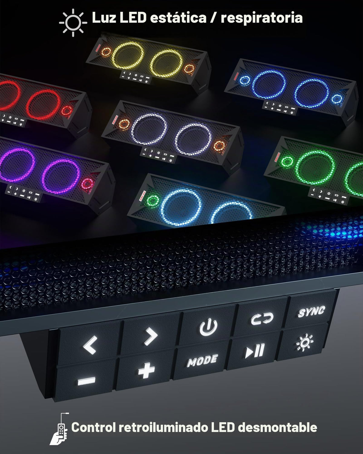 Barra de Sonido GoHawk Negra con Luces RGB e Impermeable IP66 para UTV y ATV Compatible con Polaris