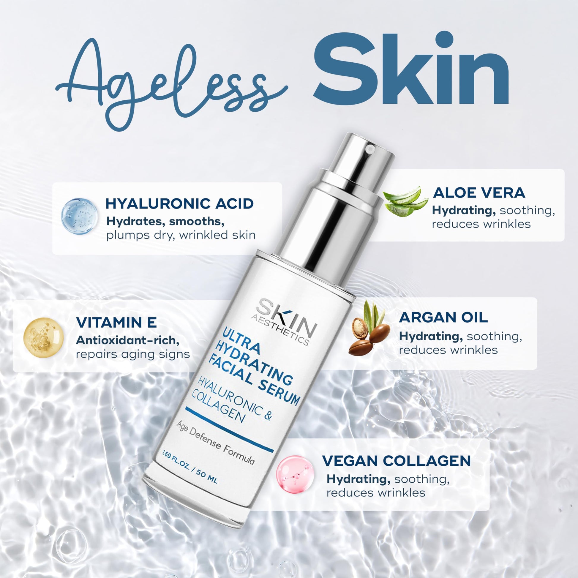 DABZAL Skin Aesthetics Hyaluronic Acid and Collagen Face Serum - Reduce Wrinkles & Fine Lines Locks in Moisture & Ultra Hydrating Facial Serum - Cruelty Free Korean Skincare - 1.69 Fl. oz