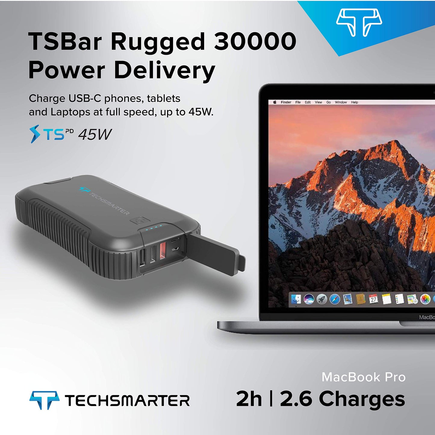 Banco de Energía Techsmarter Resistente e Impermeable 30000mah con Linterna para Acampar y al Aire Libre