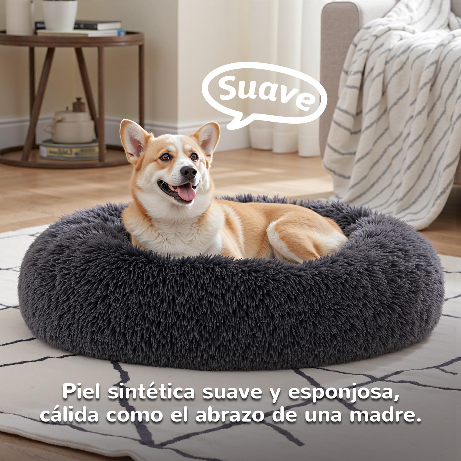 Cama para Perro Spring Blossoms Gris Oscuro Mullida y Antideslizante 80cm