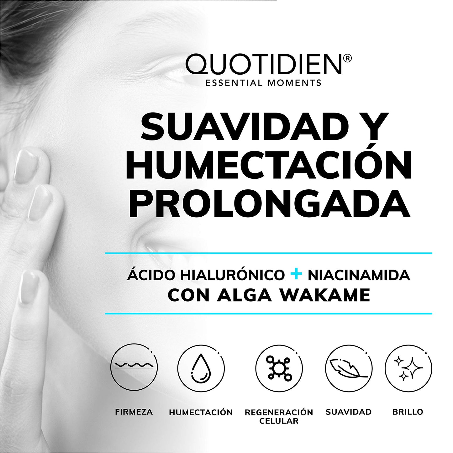 Gel Hidratante Facial con Ácido Hialurónico + Niacinamida + Alga Wakame | 97% Ingredientes Naturales | Hidratación Extrema | Suavidad | Aumenta la Luminosidad Natural de tu Piel | Oil-Free | Ideal Para Todo Tipo de Piel | Crema Hidratante facial de rápida