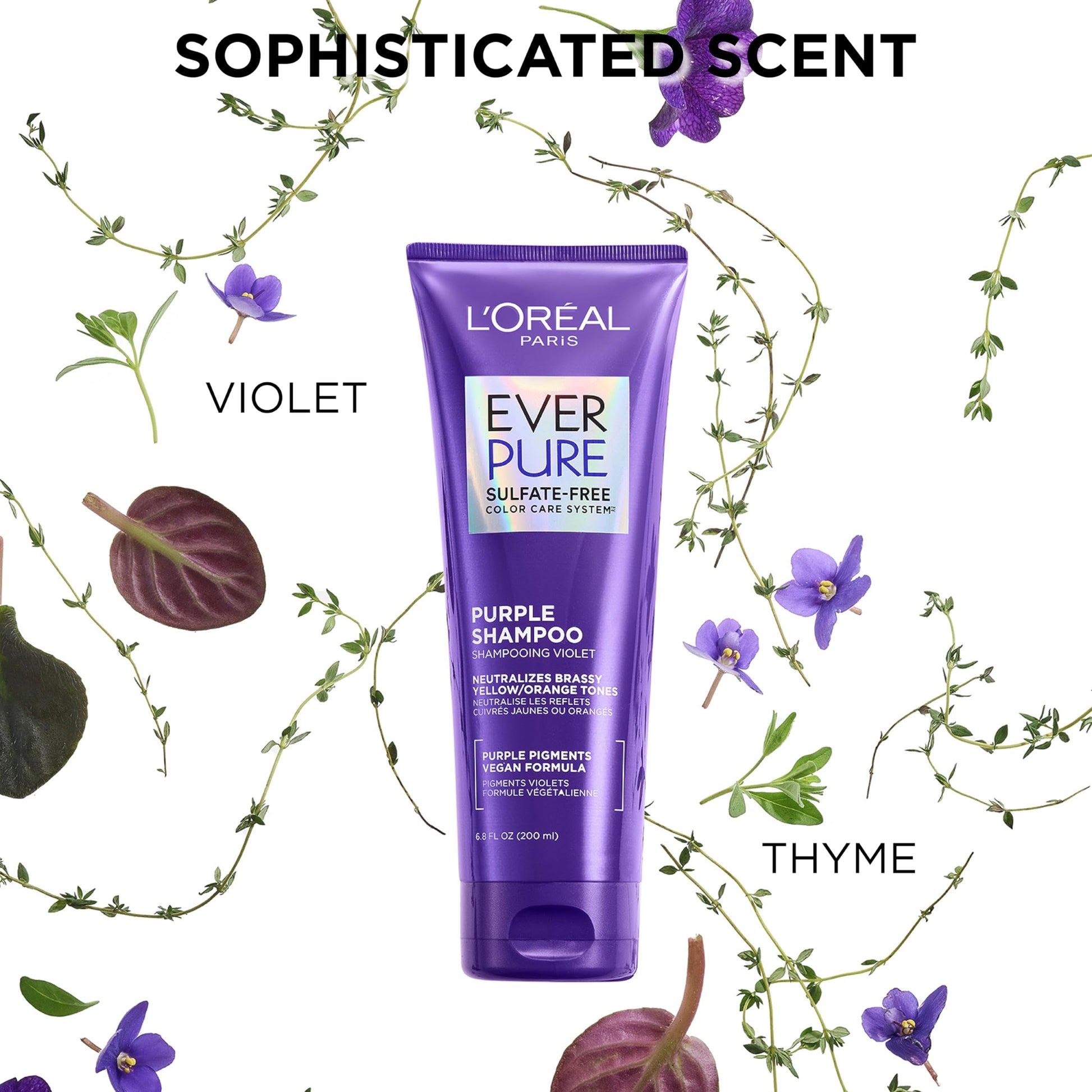 L’Oréal Paris Acondicionador con tecnología morada Ever Pure Purple, neutraliza y matiza los tonos amarillentos y naranjas del pelo, para todo tipo de pelo teñido sin Sulfatos, 200ml