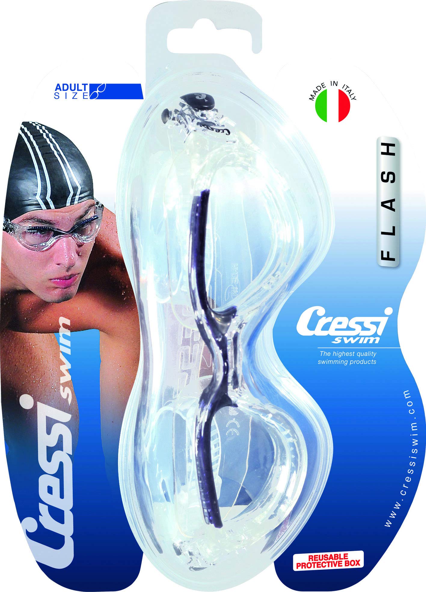 Cressi Flash Gafas de natación Premium Ultra Transparentes Fabricadas en Italia, Clear/Blue