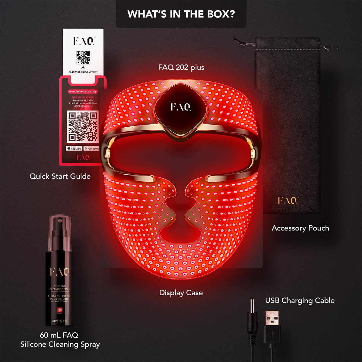 FAQ 202 Plus Mascara LED Facial Antiedad Avanzada de 8 Colores – Luz Roja e Infrarroja Cercana – Máscara Inalámbrica con 634 Puntos de Luz para Luminosidad, Firmeza y Cuidado Facial Completo