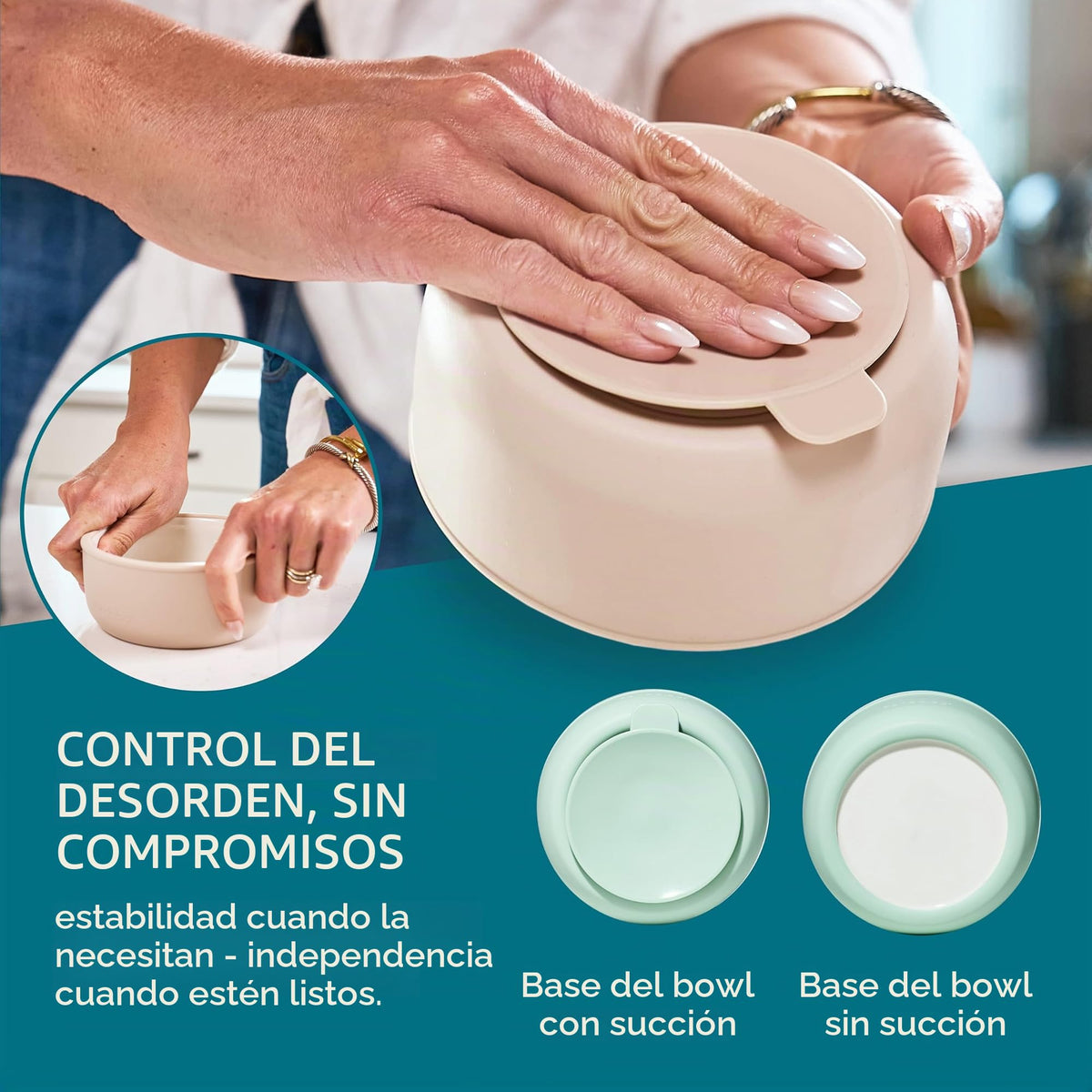 Pandaloo - Cuencos de porcelana para niños con funda y tapa de silicona extraíble, base de succión fuerte, apto para microondas y lavavajillas, a prueba de niños pequeños, cuencos de alimentación de