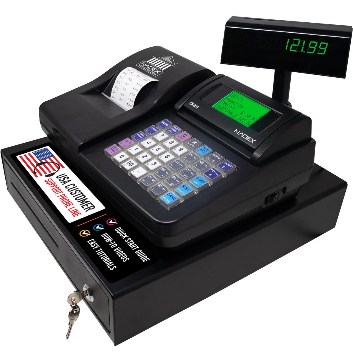 Caja Registradora Nadex CR260 Blanca con Cajón de Efectivo y Monedas