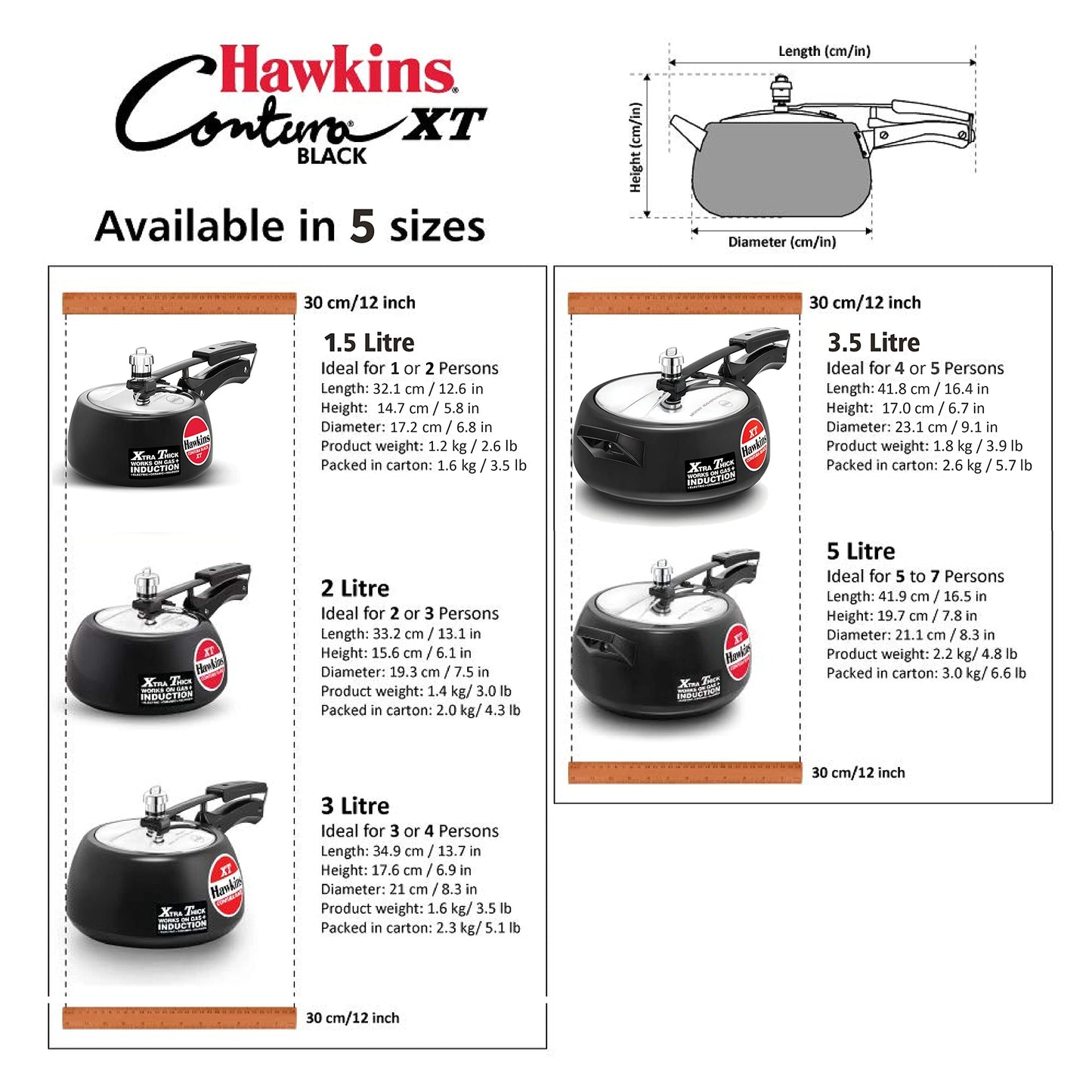 Hawkins - olla de presión Contura con base extra gruesa anodizada dura para inducción, 3,5 L (negro)