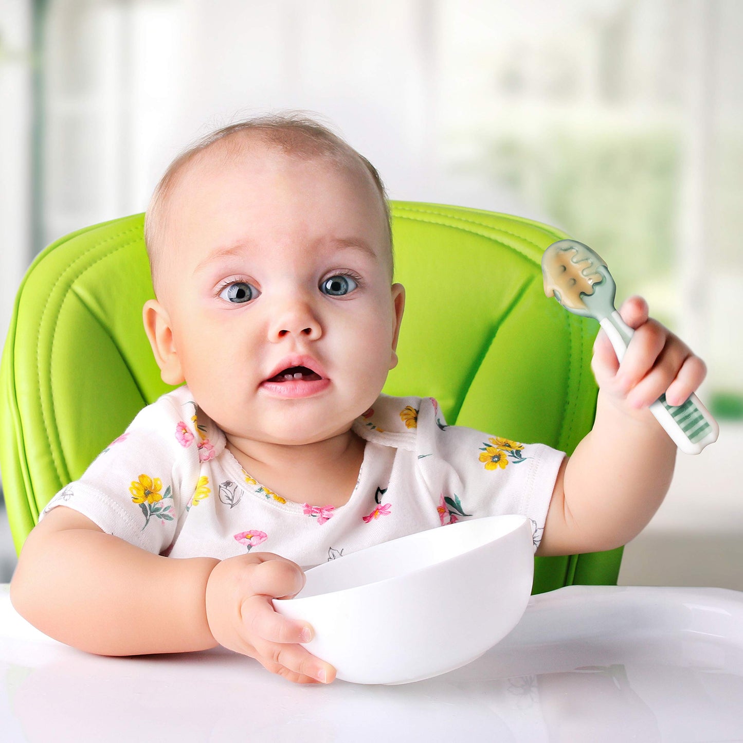 Set de Cucharas para Bebé NumNum Storm Gray/Glacier Green de Silicona Sin BPA para Niños de 6 Meses+