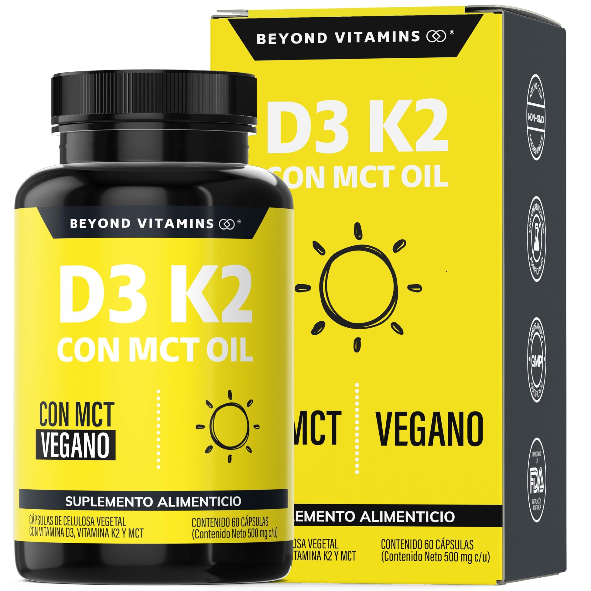 Suplemento Alimenticio Vegano Beyond Vitamins Sin Azúcar con Vitamina D3, K2 y MCT Oil