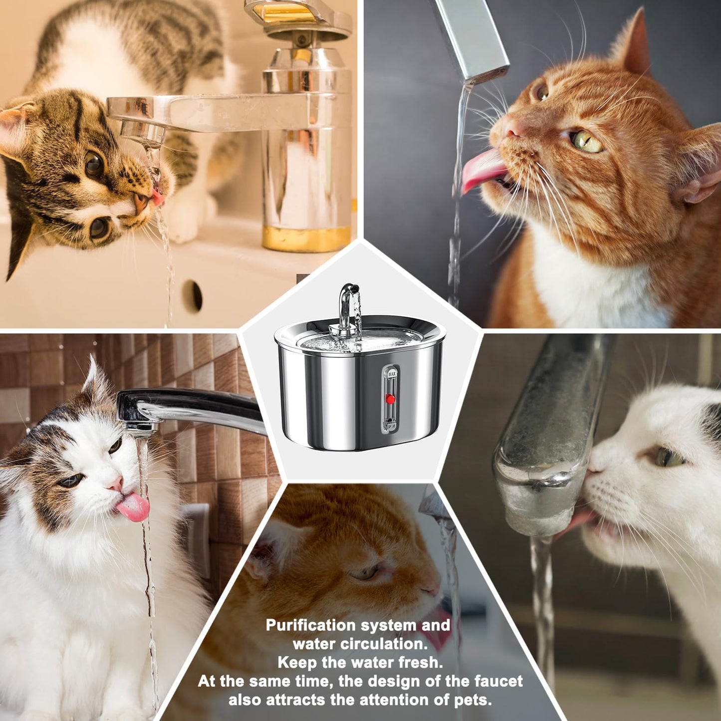 Fuente de Agua para Mascotas Joric Acero Inoxidable Dispensador Automático 2.5 l Super Silencioso para Gatos