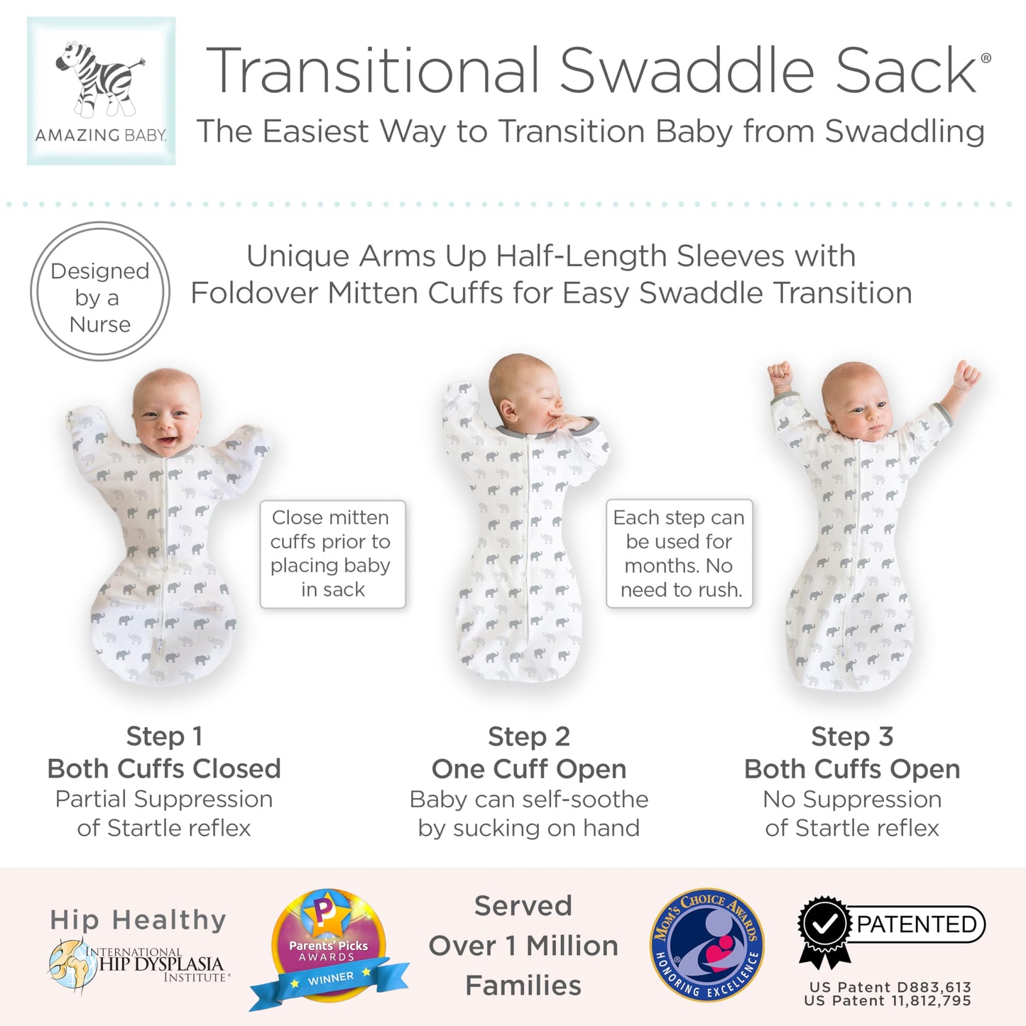 Increíble saco de transición para bebé, mangas de media longitud y puños de manopla, para la transición del recién nacido al saco de dormir del bebé, manta portátil, Lrg, 6-9 mos, 20-22 libras,