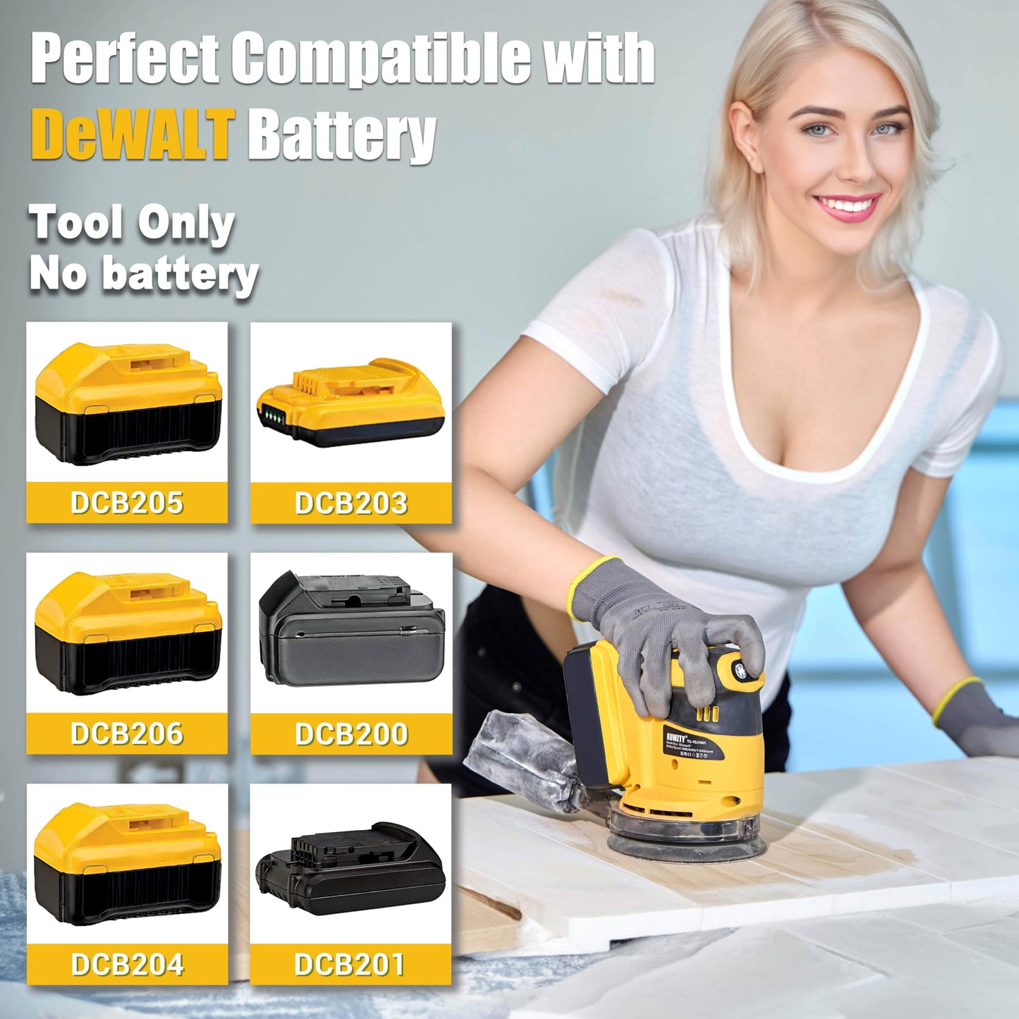 KUWZTY Lijadora de órbita aleatoria para batería DEWALT de 20 V, sin escobillas, sin escobillas, lijadora de mano orbital de velocidad variable con colector de polvo para lijar y pulir (solo