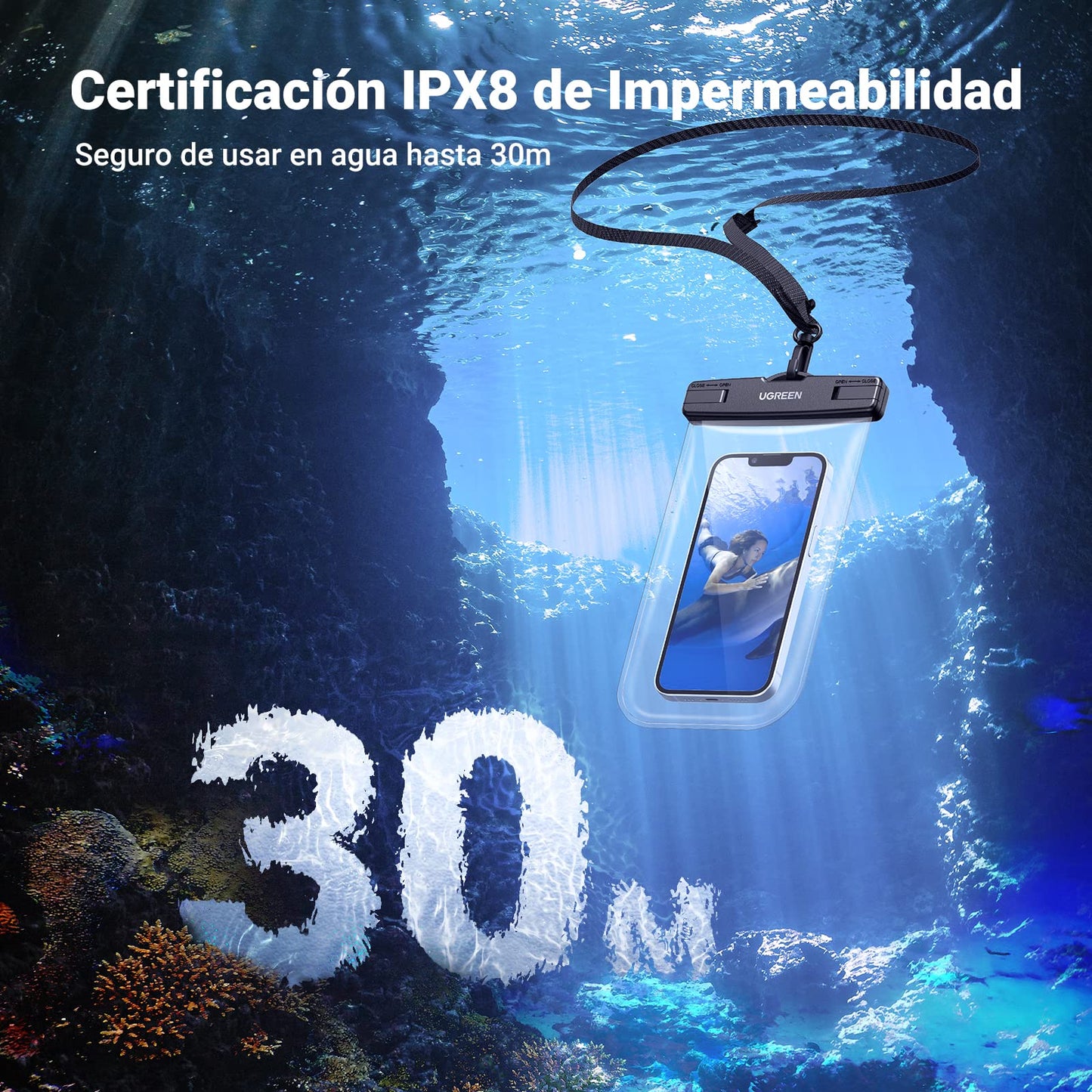 Funda Impermeable UGREEN Azul para Celular iPhone Galaxy Redmi, 7.2 Pulgadas, Pack de 2