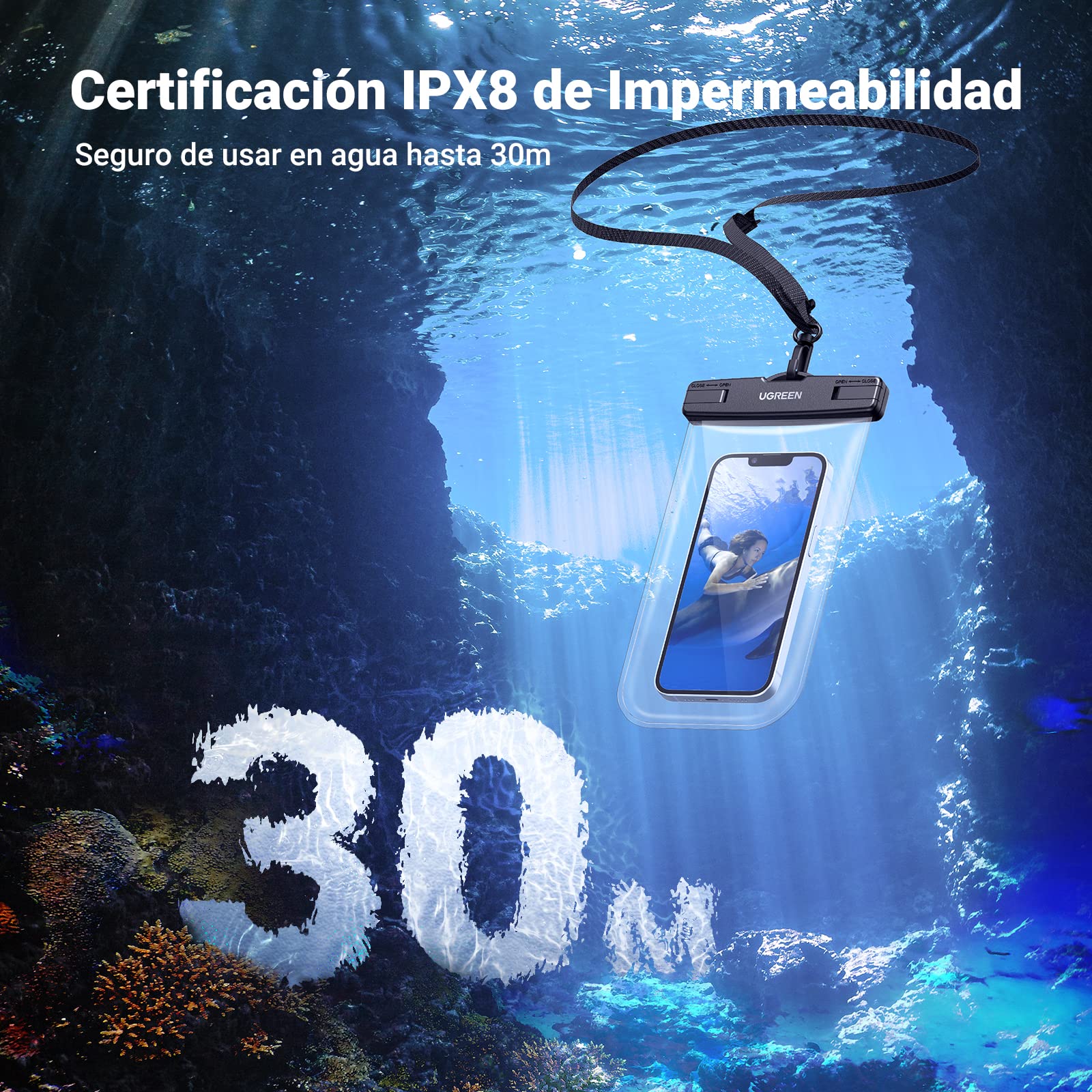 Funda Impermeable UGREEN Azul para Celular iPhone Galaxy Redmi, 7.2 Pulgadas, Pack de 2