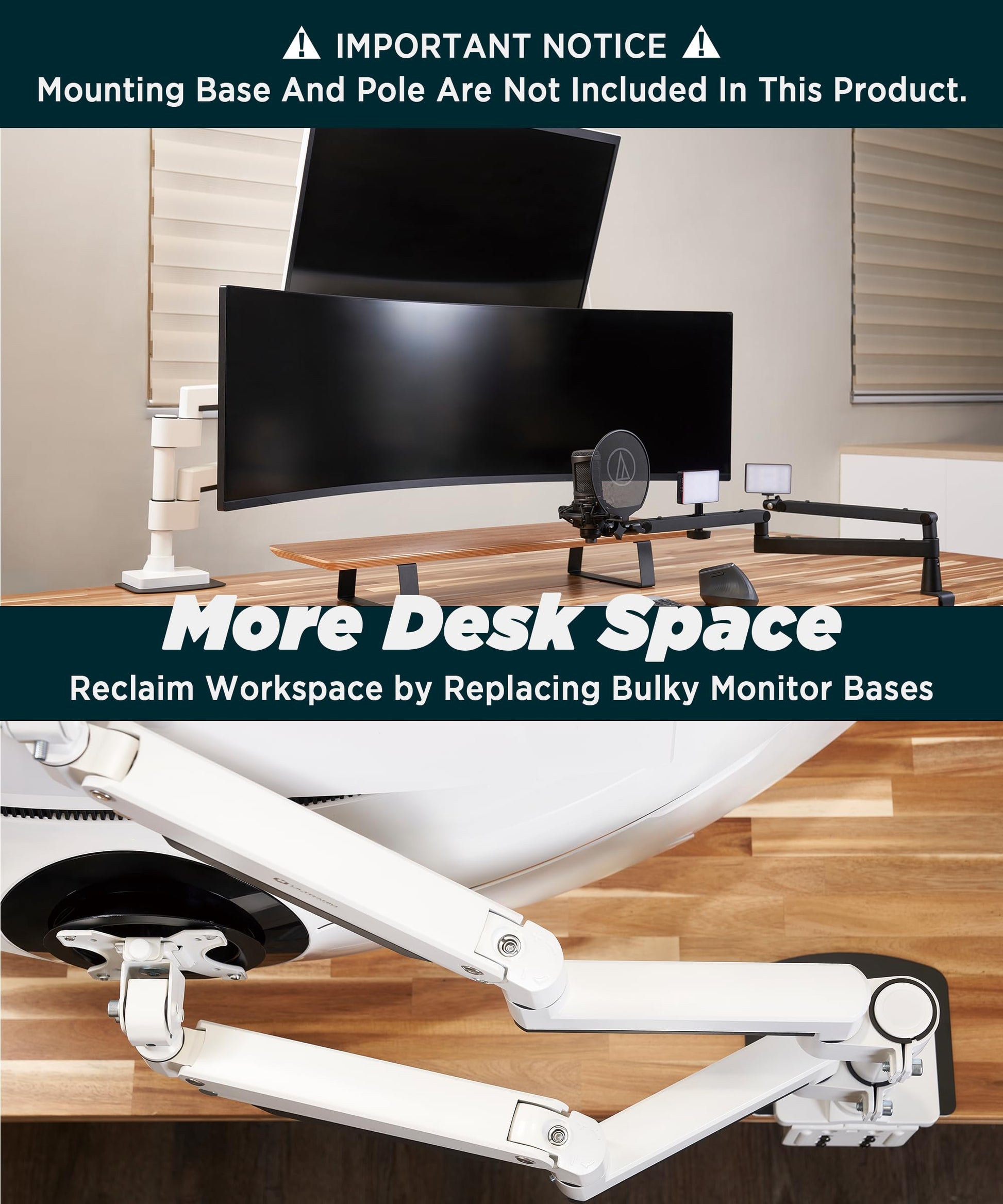 Soporte para Monitor ULTRARM Pesado Extensible Ajustable en Altura para Doble Pantalla de 49” Apilados Verticalmente