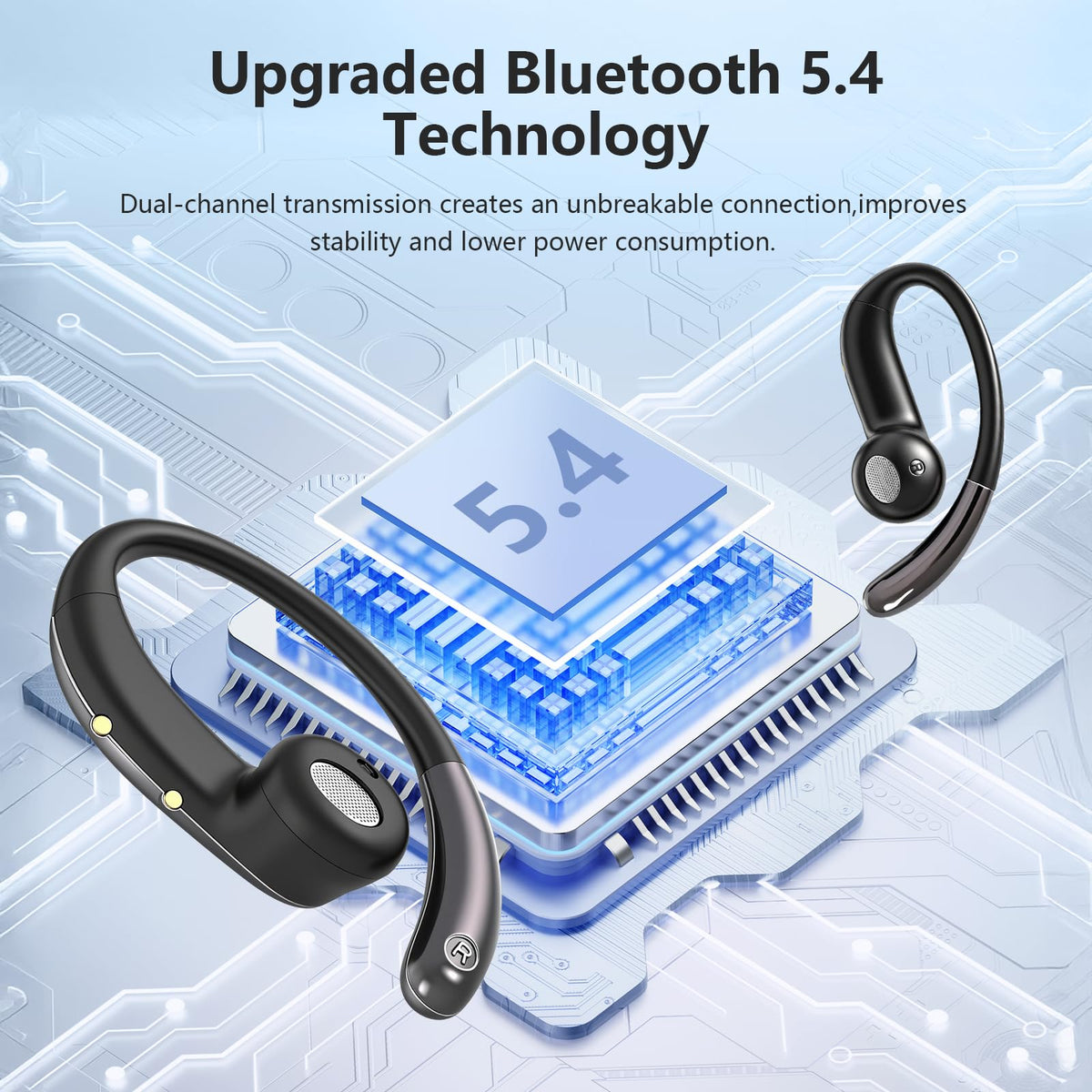 Auriculares Bluetooth MKKLTUOP Negro con Clip para Oídos y Diseño Abierto, IPX7 Impermeable