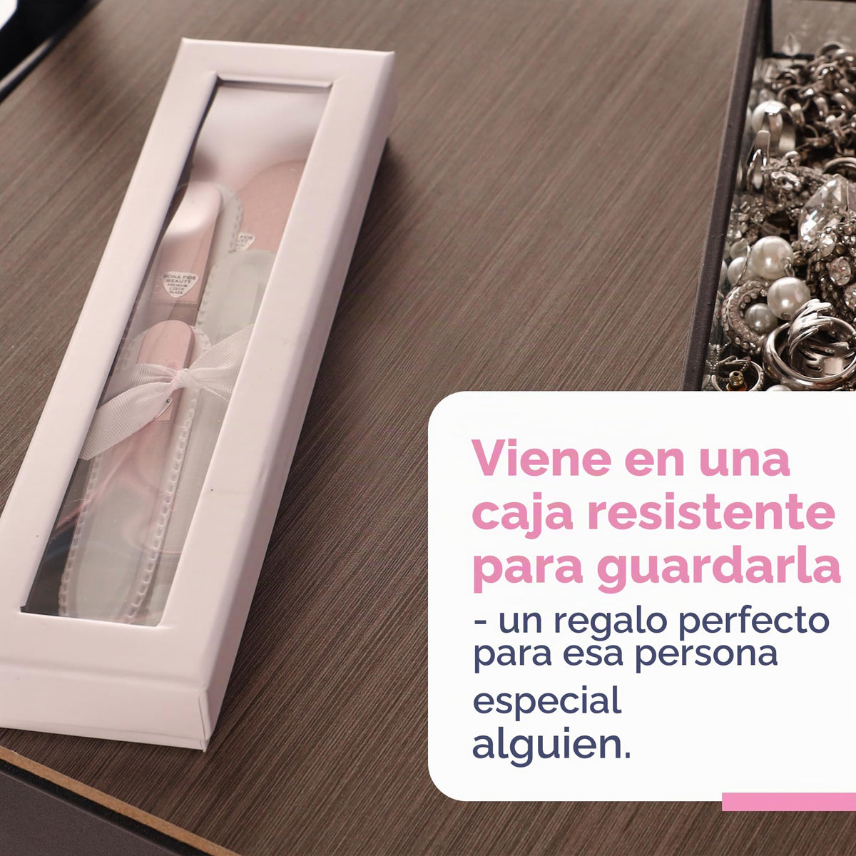 BONA FIDE BEAUTY Juego de Regalo de Pedicura de Manicura de Cristal Checo Hecho A Mano para Mujer, Juego de Regalo de 4 Piezas En Oro Rosa Con Lima de Pie de Vidrio, Empujador de Cutícula, Mini Lima y