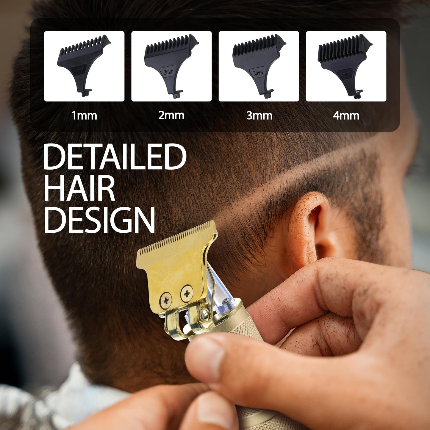 Cutting Edge-Recortadora de barba con cuchillas en T para hombres, recortadora de barba de precisión con cuchillas en T, cuchillas de titanio dorado hipoalergénicas y sin bultos, 4 peines guía, recarg