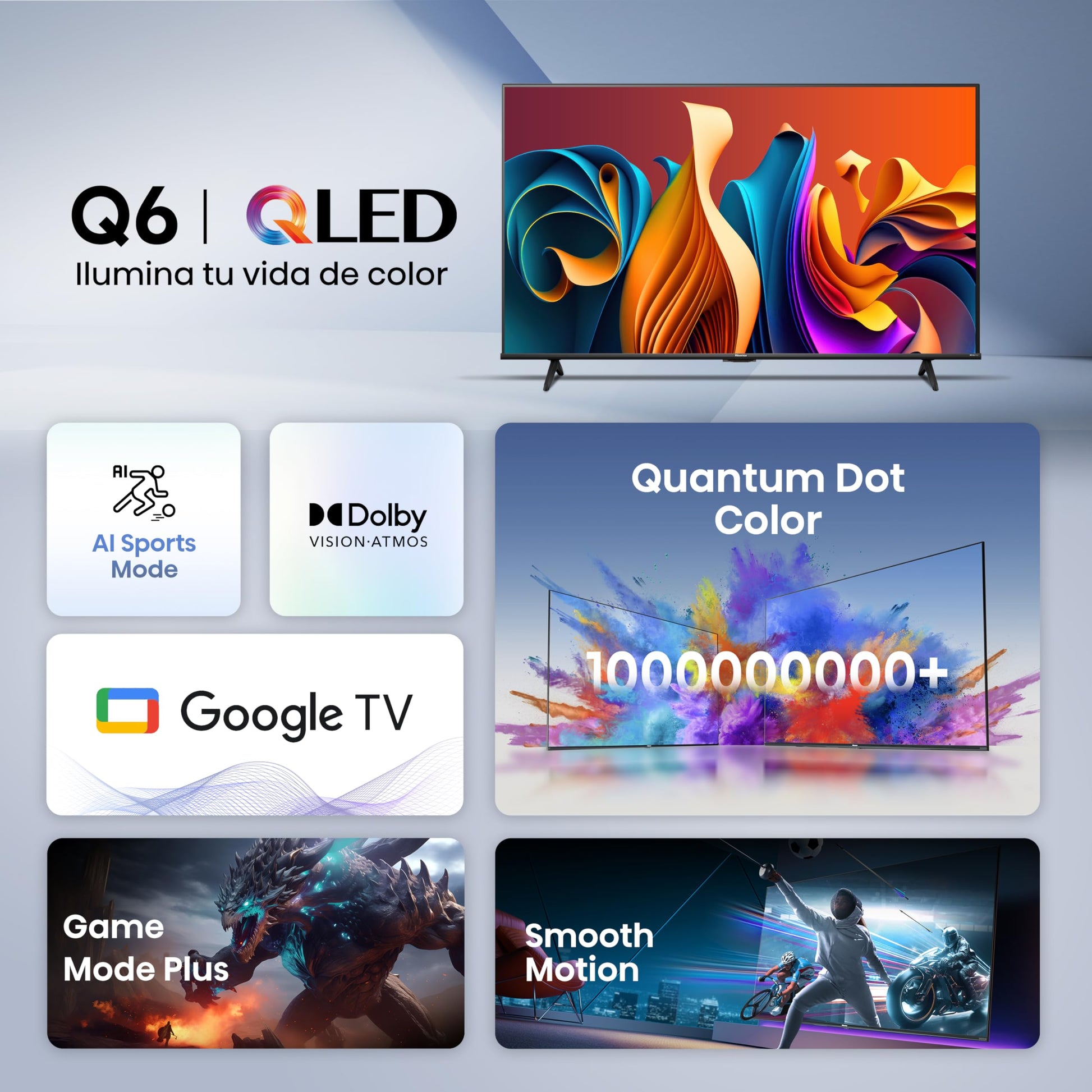 Hisense Television QD6N Pantalla 55 Pulgadas,QLED Smart Google TV UHD 4K,Control Remoto por Voz con Alexa,Dolby Vision Atmos, Modo de Juego Plus, Control de Voz,Compartir con TV