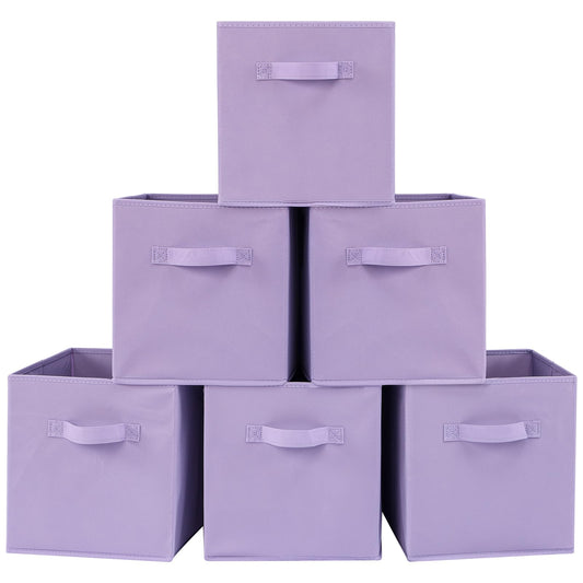 Cubos de tela para almacenamiento, paquete de 6, divertidos cubos de almacenamiento duraderos de colores con asas, cestas plegables para el hogar, color morado