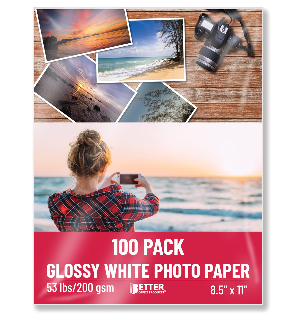 Papel Fotográfico Brillante Better Office Products 8.5 x 11 Pulgadas 200 g/m² Paquete de 100 Hojas