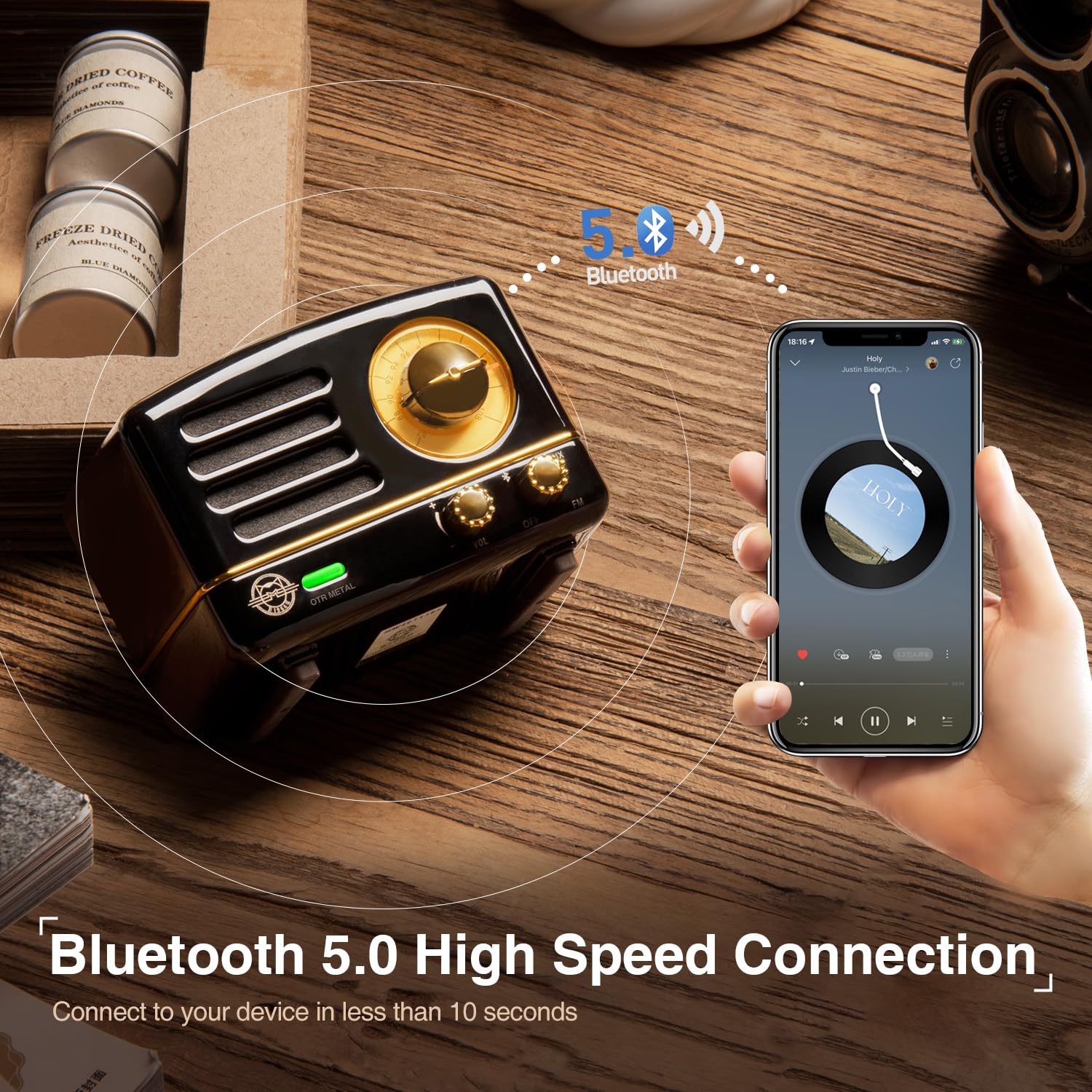 Muzen - Altavoz Bluetooth portátil, Altavoz inalámbrico pequeño de Metal OTR, Radio FM con Antena AUX, 10 Horas de Tiempo de reproducción prolongado, Audio estéreo de Alta fidelidad con veliz,
