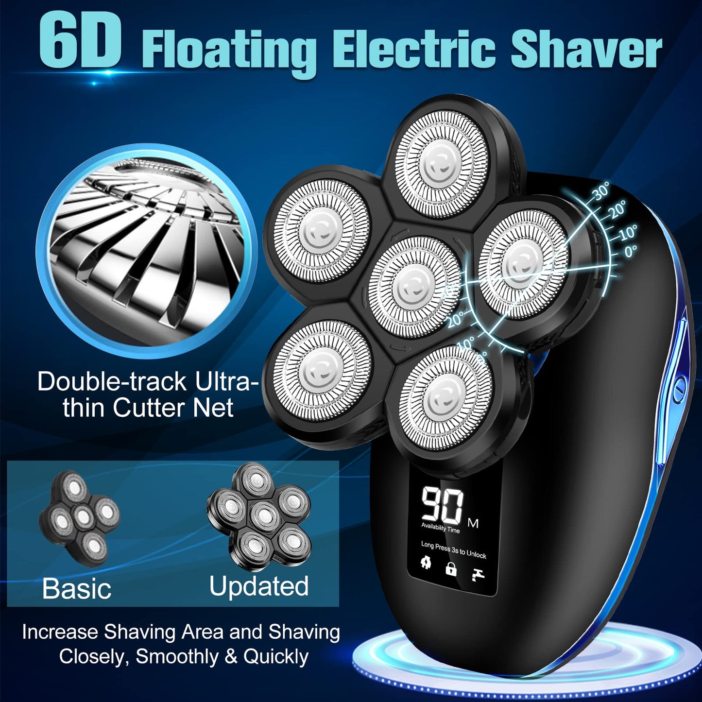 Afeitadora Eléctrica Sakioo 6 en 1 Negra Resistente al Agua para Hombre