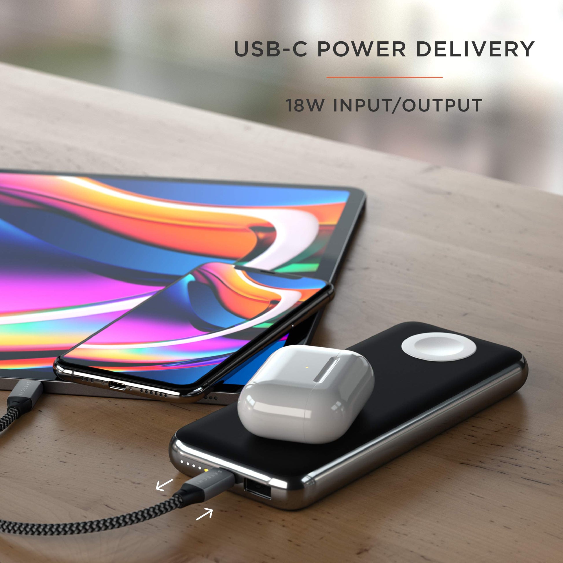Power Bank Inalámbrico SATECHI Quatro 10000 mAh Cargador Portátil para iPhone y Apple Watch