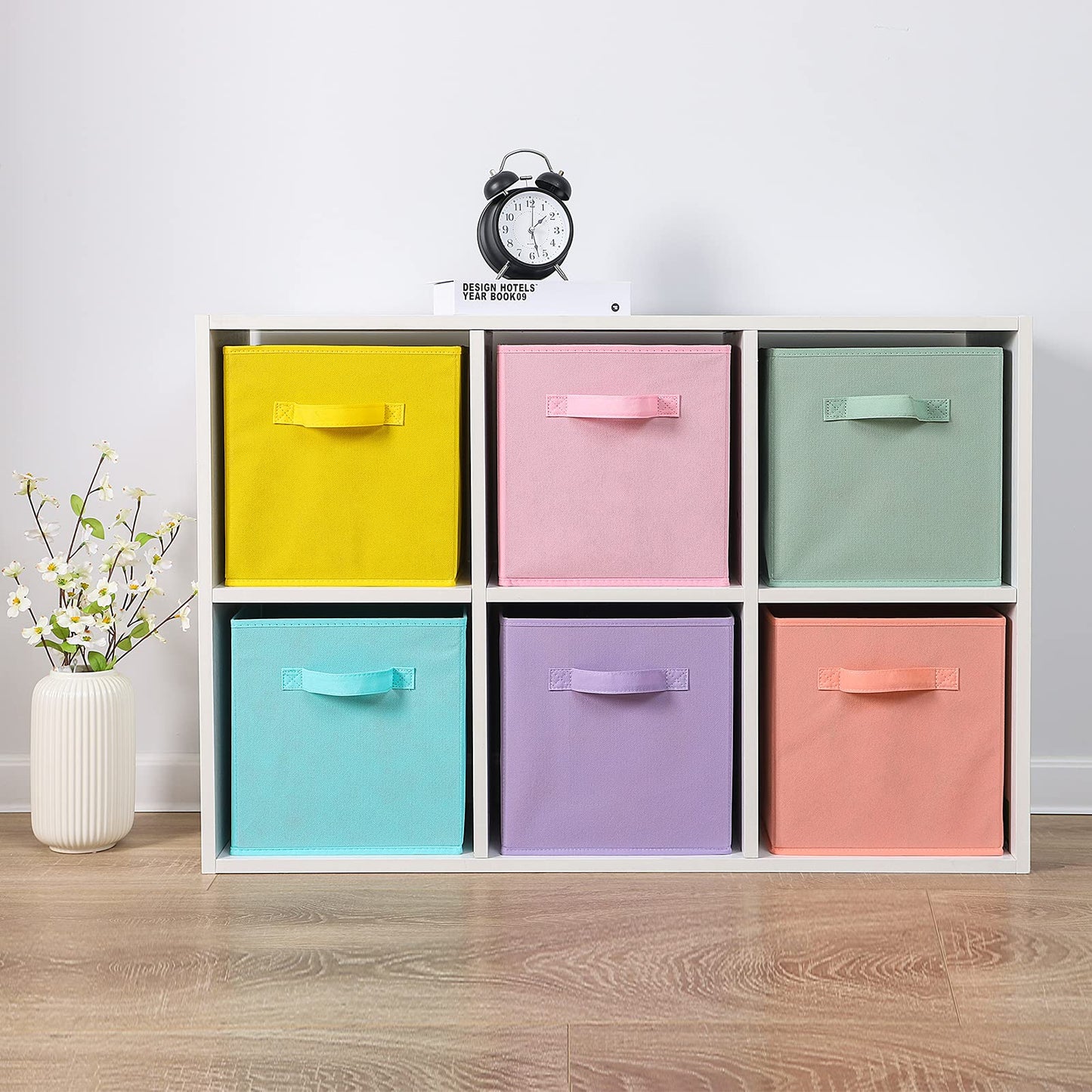 Cubos de almacenamiento de tela de 13 x 13 x 13 pulgadas, paquete de 6, cubos de almacenamiento duraderos de colores divertidos con asas,varios colores