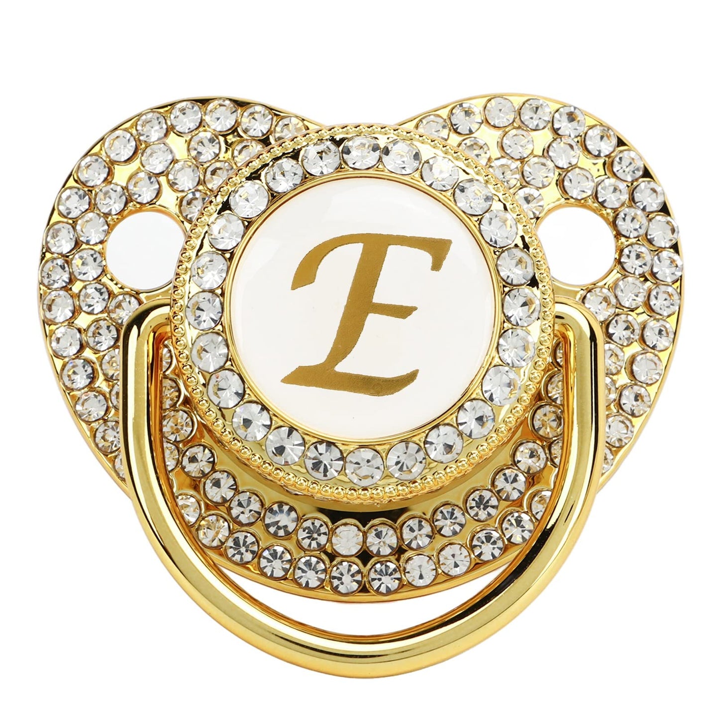 Juego Chupete Personalizado Silicona Dorado con Clip y Cubierta Antipolvo para Recién Nacido Letra E