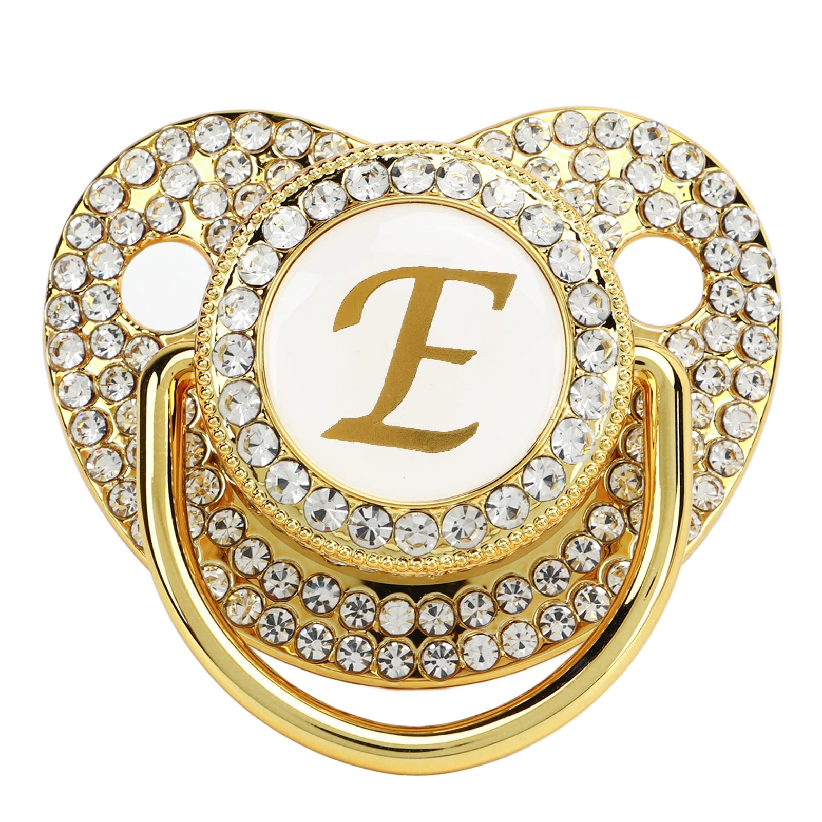 Juego Chupete Personalizado Silicona Dorado con Clip y Cubierta Antipolvo para Recién Nacido Letra E