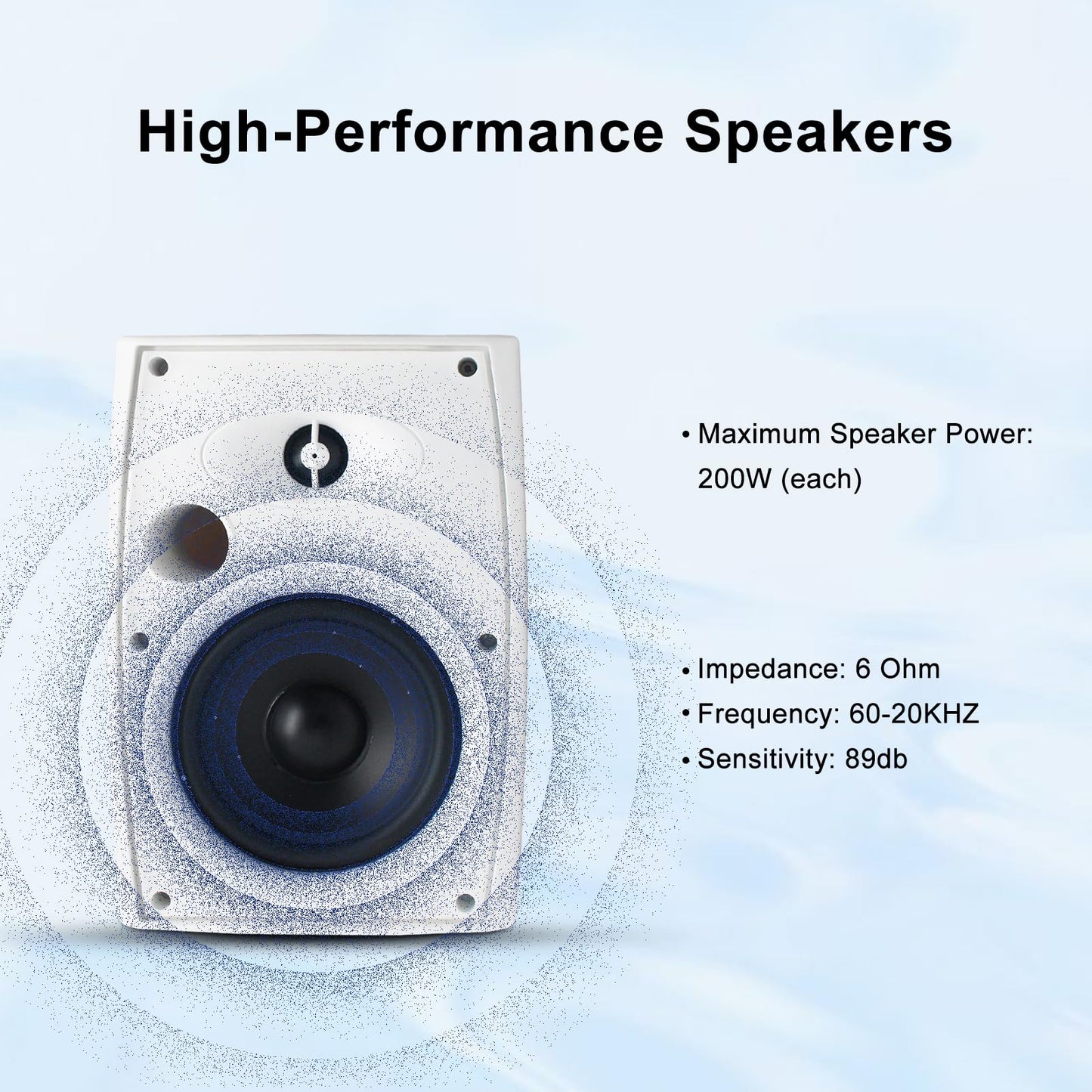 Herdio - Altavoces Bluetooth para Exteriores, de 6.5 Pulgadas, 800 W, con Cable, Impermeables, con Amplificador Multifuncional, Altavoces de Montaje en Pared, para Patio, hogar, Piscina, terraza,