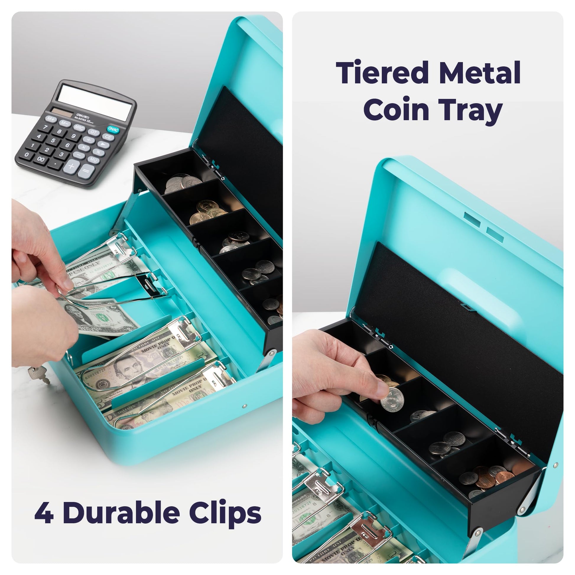 Caja de Dinero Volcora Grande con Cerradura Llave Metal Blanco Organizador Portátil Duradero Para Ahorro