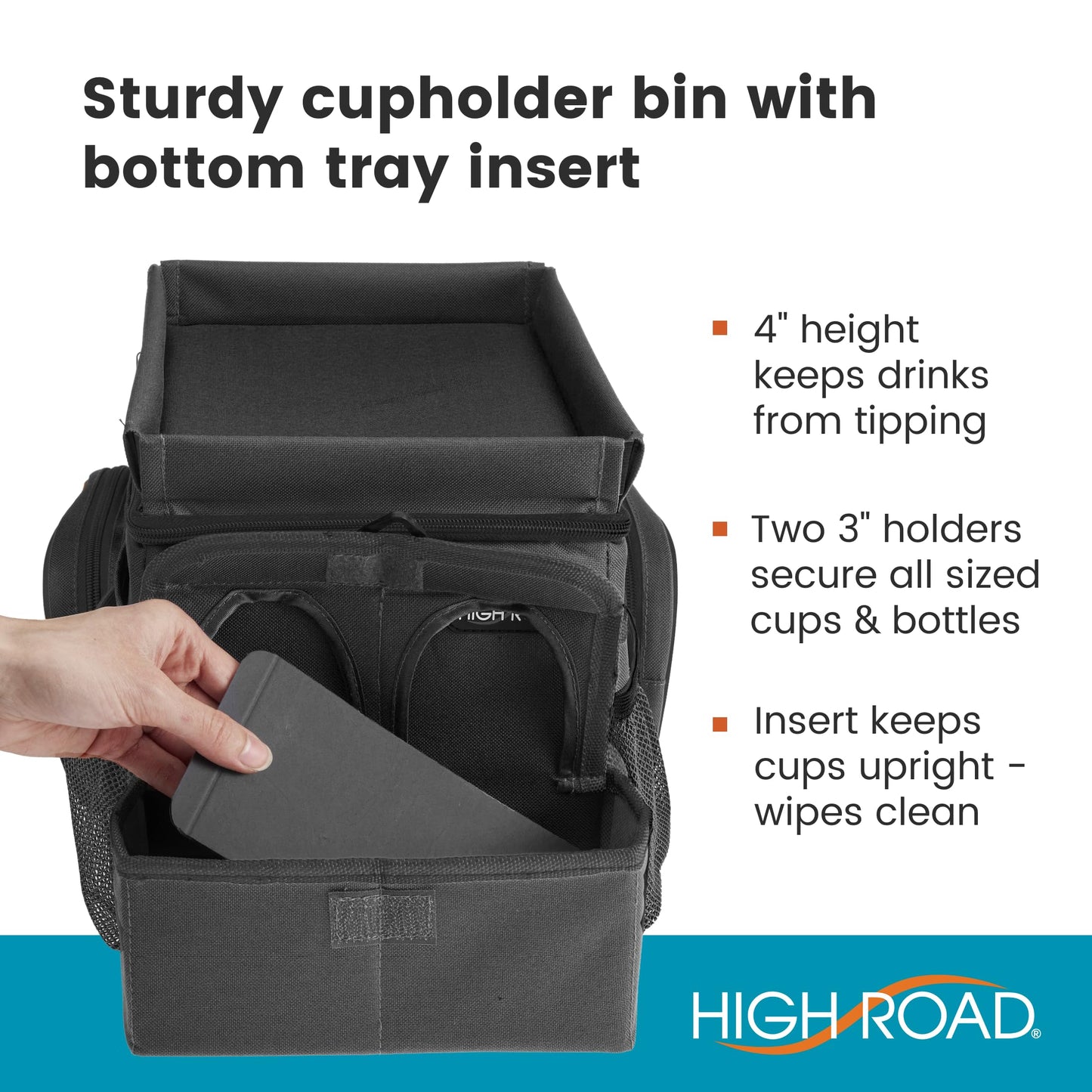 High Road - Organizador grande de asiento de coche CarHop para el asiento delantero o trasero para niños y adultos con bandeja para portavasos y bolsillos laterales y compartimento para enfriador