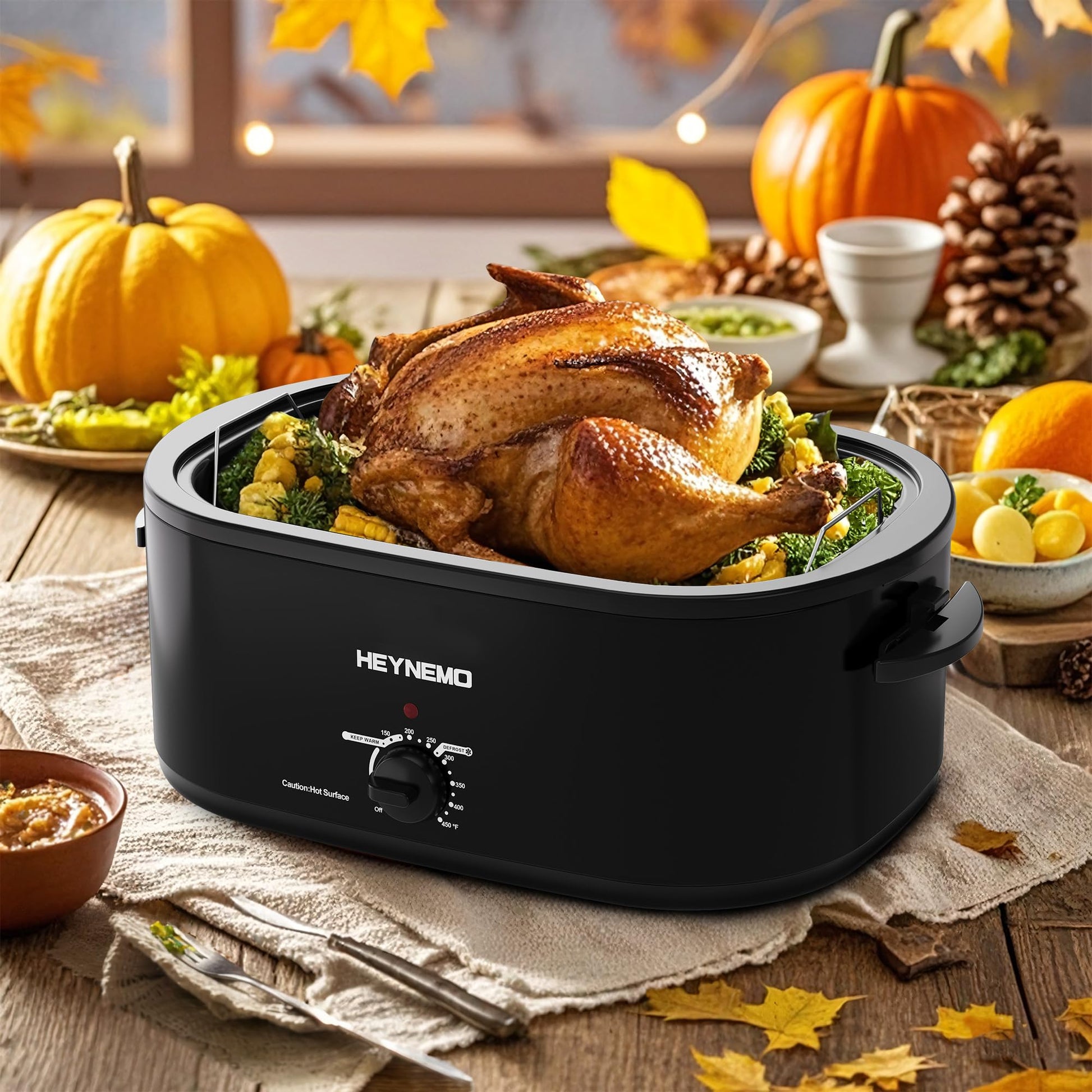 Horno tostador eléctrico de 24 cuartos con tapa visible y autohilado, tostador grande de pavo con función de descongelación caliente, temperatura ajustable, estante extraíble para sartén, acero