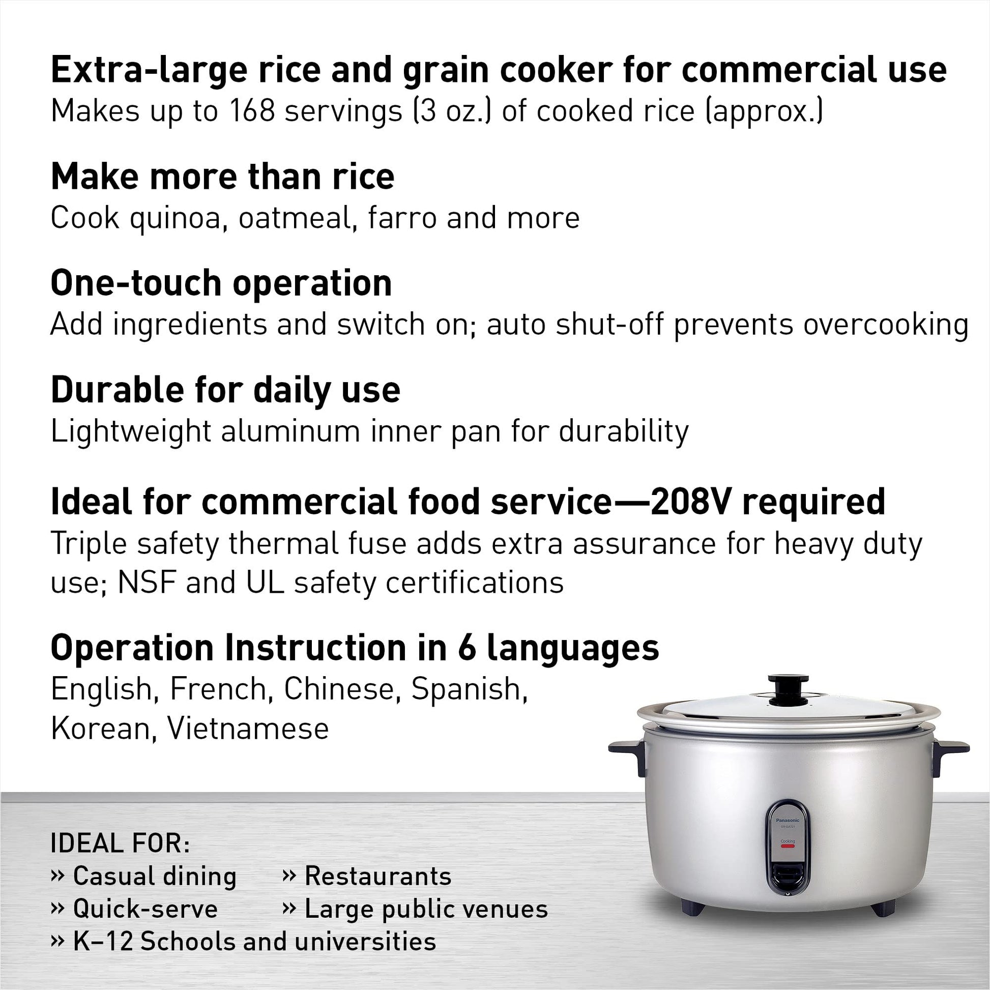 Olla de Arroz Comercial Panasonic Plata Capacidad Extra Grande 80 Tazas Cocinadas