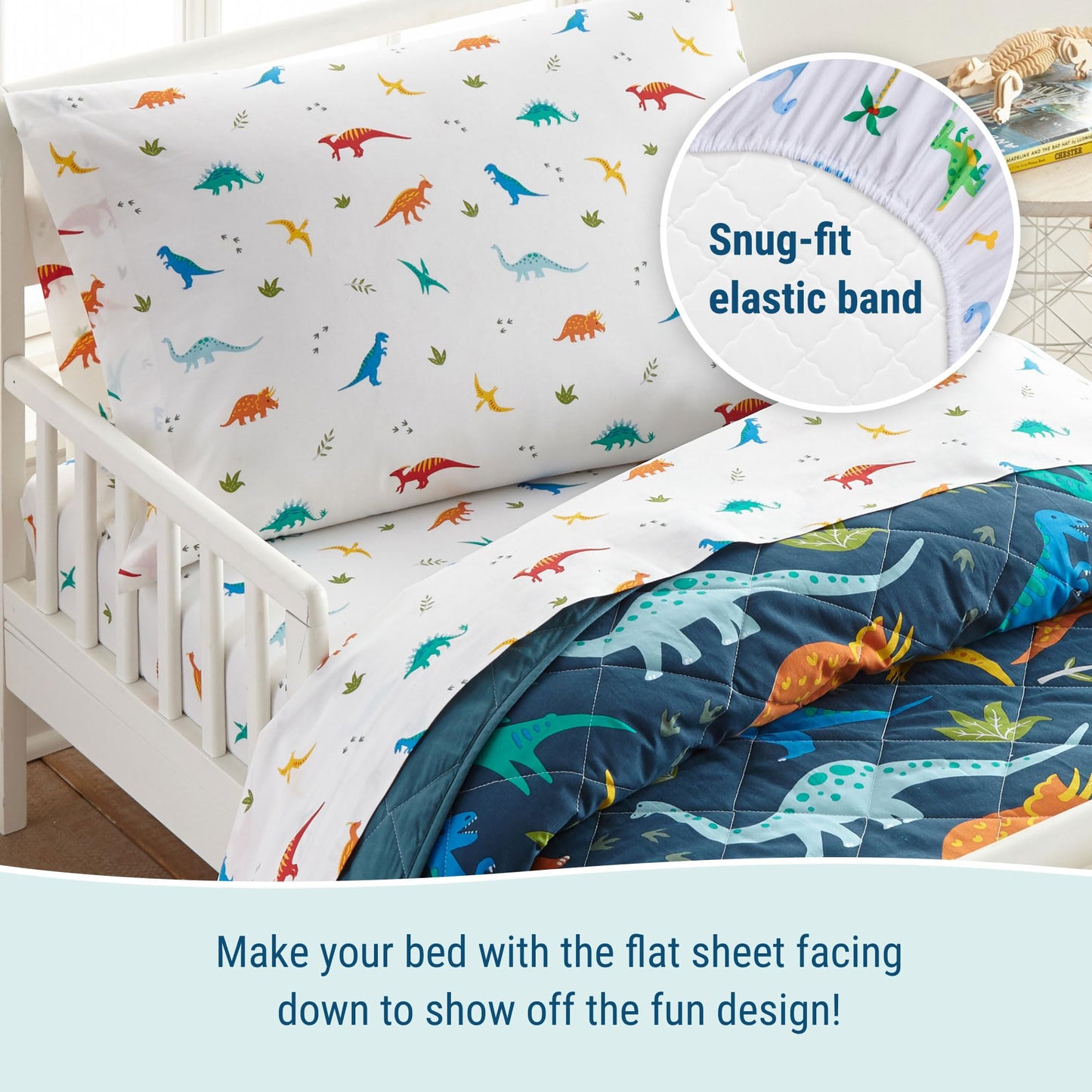 Wildkin - Cama Infantil de 4 Piezas en una Bolsa - Edredón de algodón, sábanas y Fundas de Almohada para Abrazos acogedores - Dinosaurios jurásicos