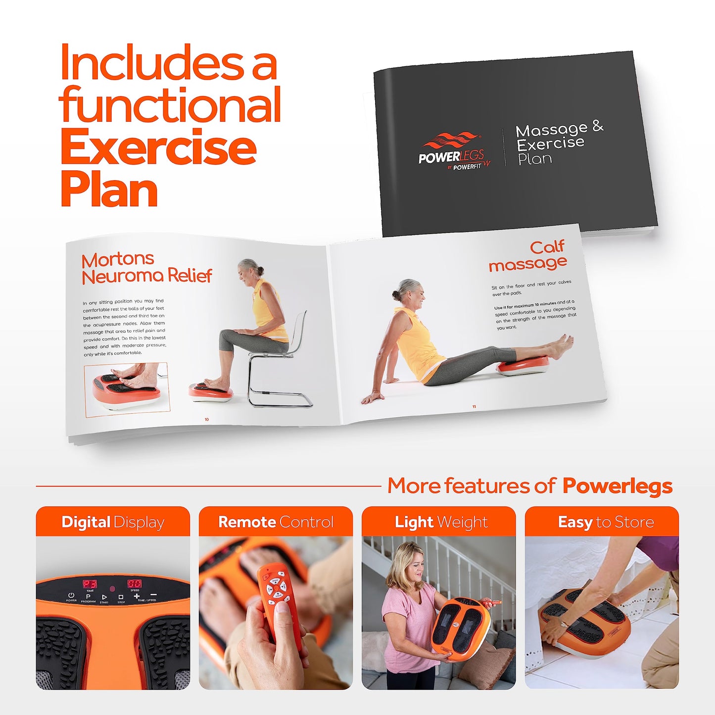 Masajeador Eléctrico de Pies Powerfit Power Legs con Control Remoto y Velocidad Ajustable para Aliviar Neuropatía y Fascitis Plantar