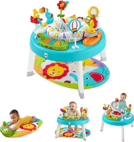 Fisher-Price - Centro de actividades 3 en 1 para sentarse a estar de pie con luces musicales y rampa en espiral, selva jazz