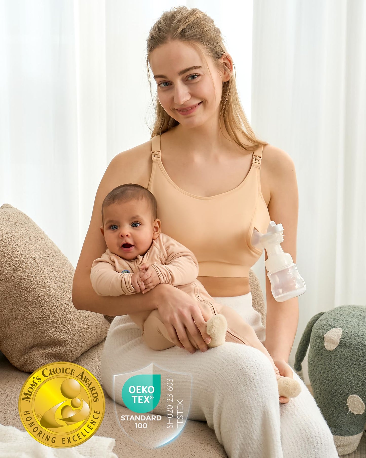 Momcozy Sujetador de Lactancia Manos Libres, Ajustable para Sacaleches, Ideal para Extraer Leche y Amamantar