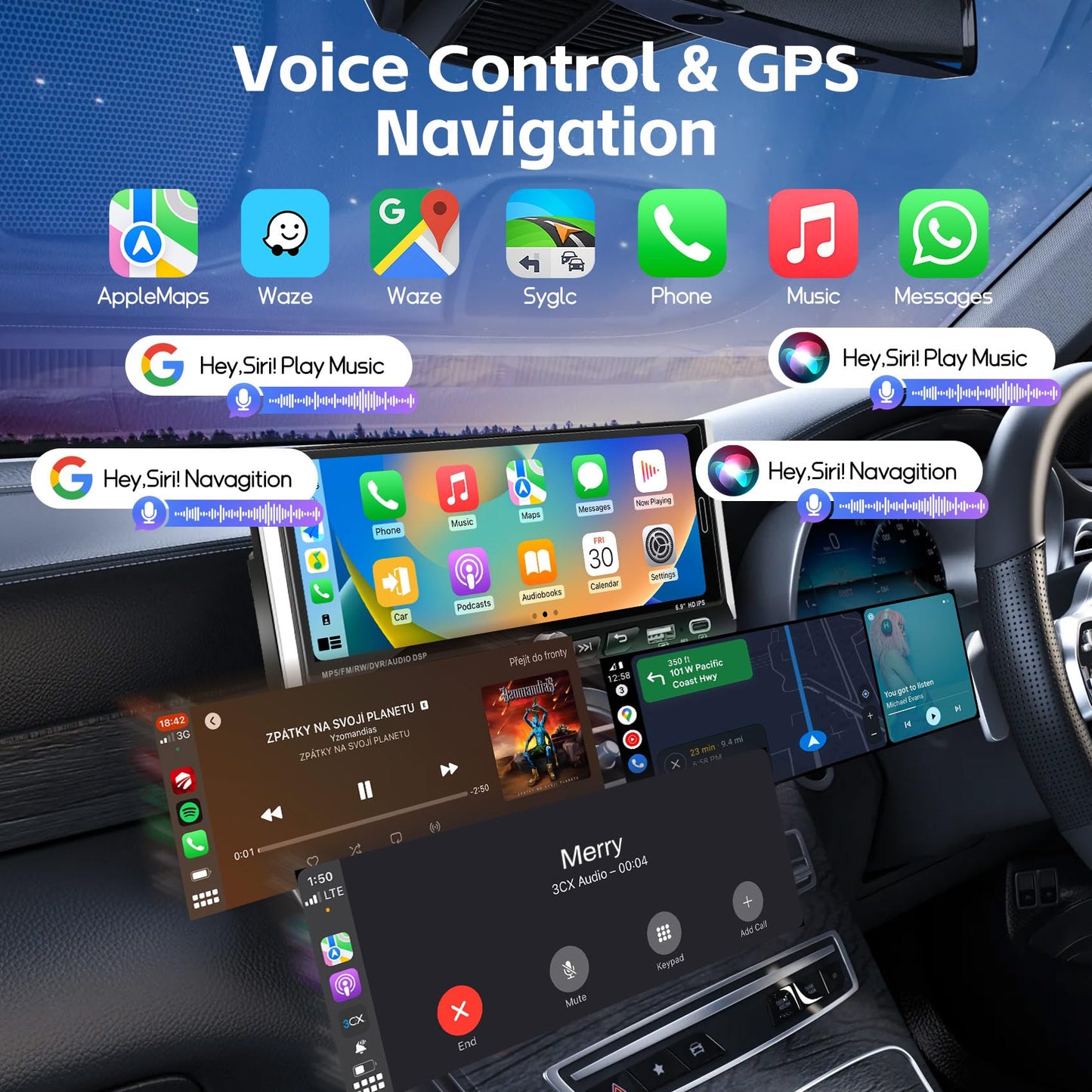 Sobalai Estéreo de Coche de un Solo DIN con Carplay & Android Auto
