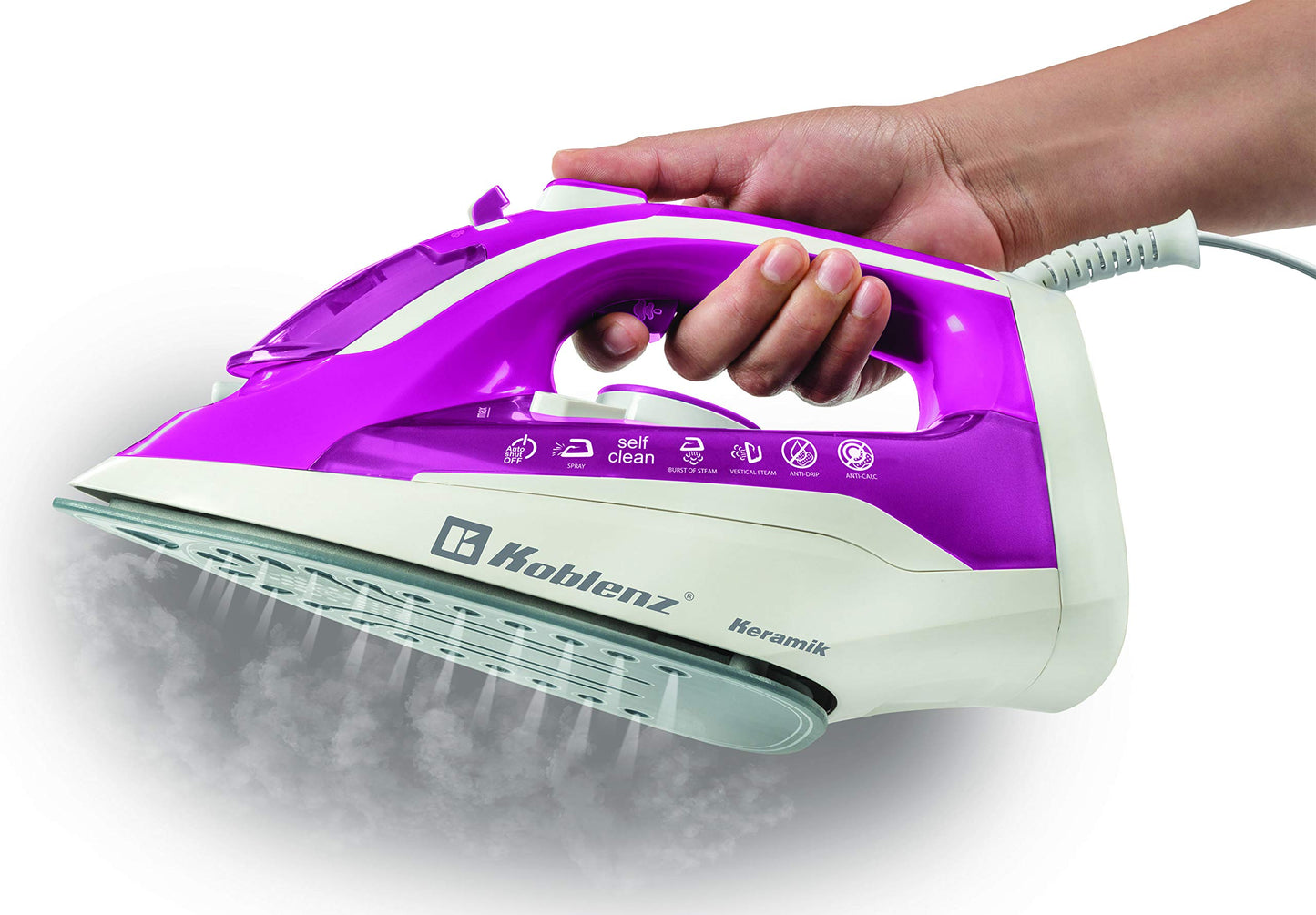 Plancha de Vapor Koblenz Rosa Blanco con Suela Cerámica Anti-sarro y Auto-Apagado