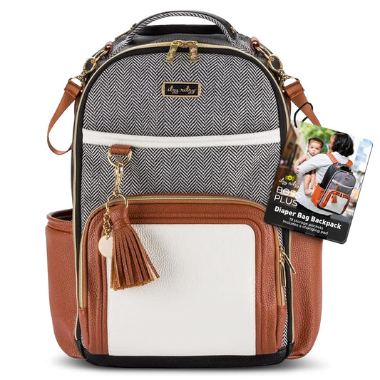 Mochila para Pañales Itzy Ritzy Café Crema Gran Capacidad Boss Plus con Cambiador y Accesorios para Bebé